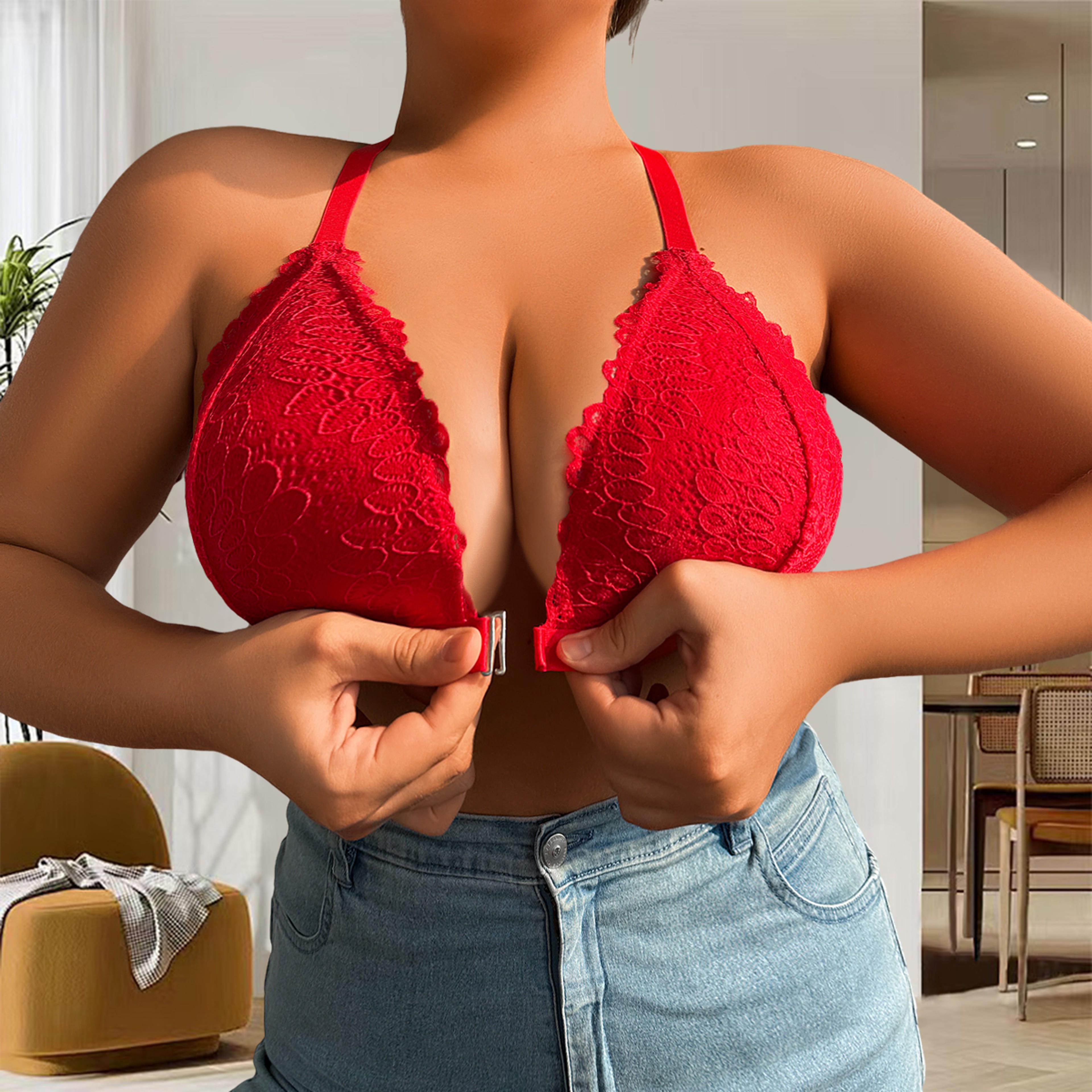 Comfortable Lace Wireless Plus Size Brassiere Charming Sexy Women Bras Front Closure Backless Femal 1