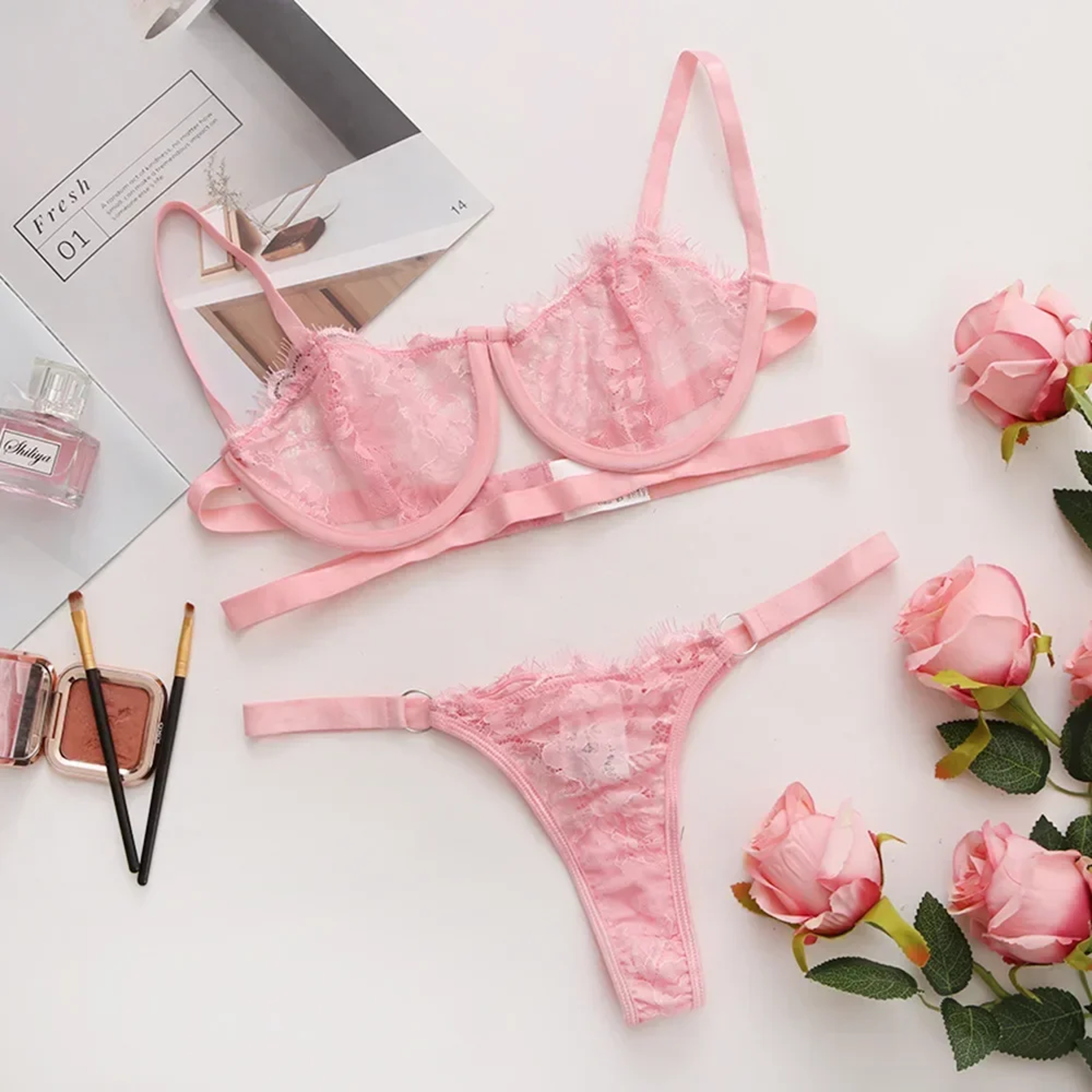 Fairy Embroidery Bra Set For Women Lace PushUp Lingerie Transparent Delicate Underwear Breves Sets 9
