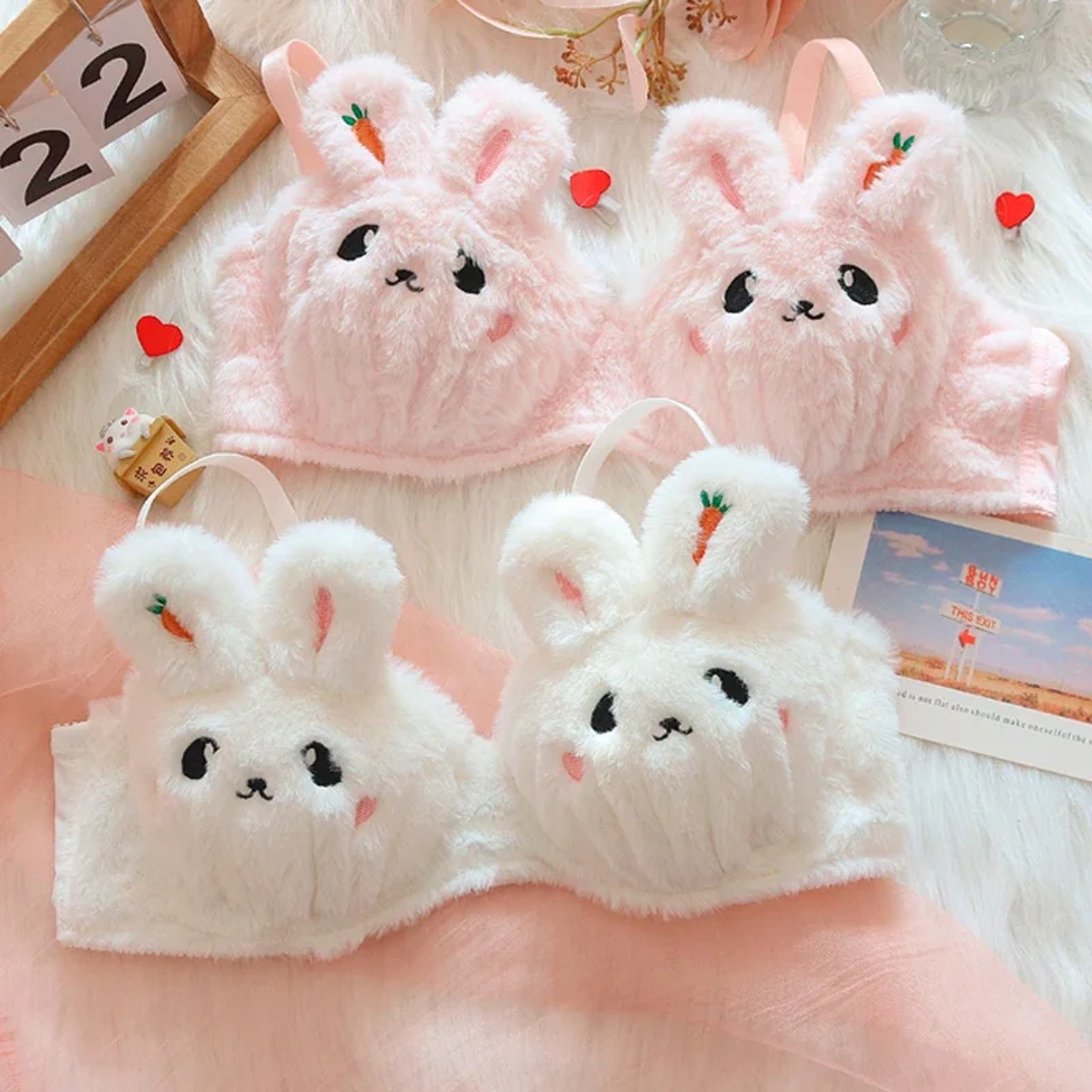 Cute Japanesestyle Plush Winter Bra With A Rabbit And A Bear Soft No Underwire Design For Relaxed F 9