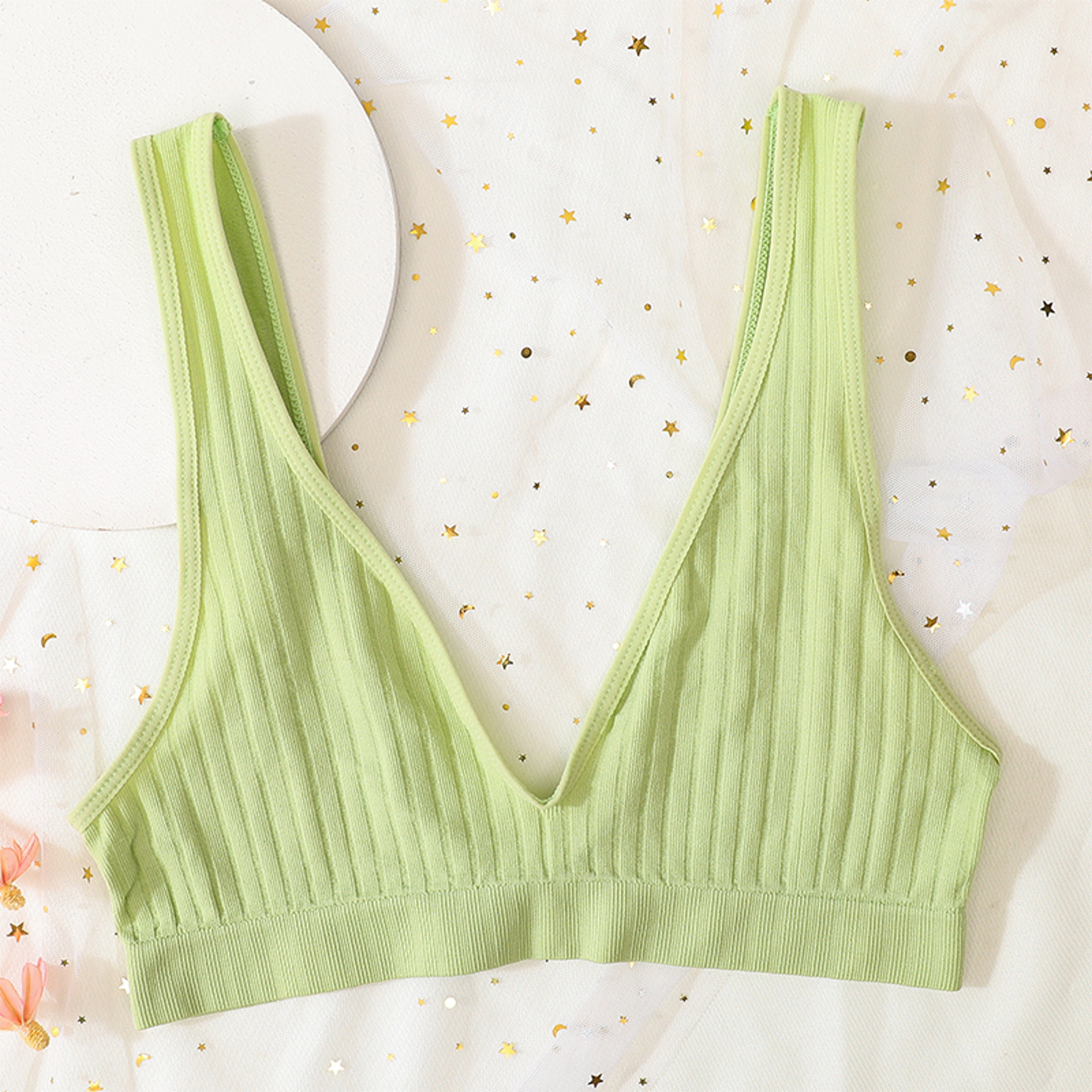 Sexy Deep Vneck Push Up Bra Ribbed Bralettes Seamless Bra For Women Sport Crop Top 6