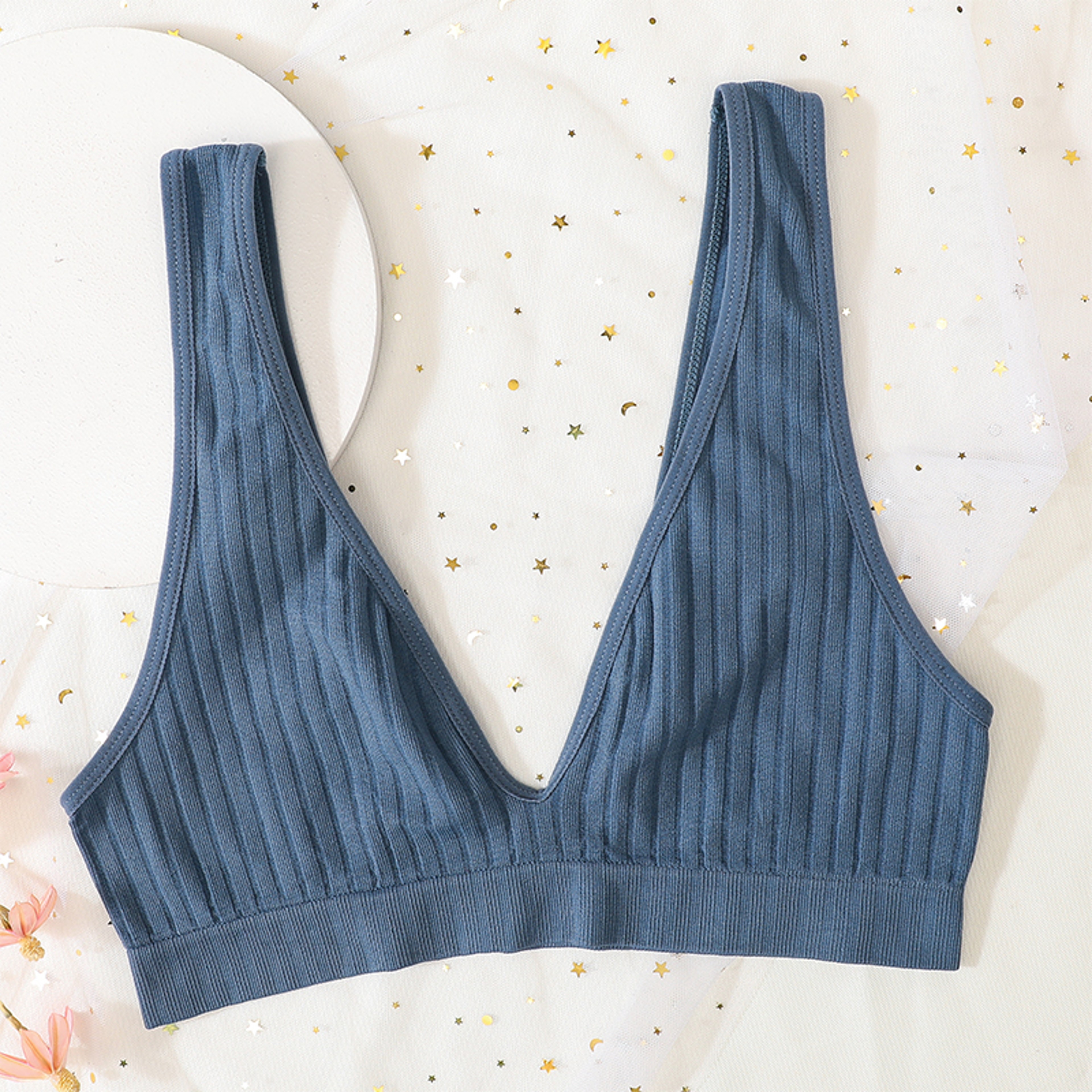 Sexy Deep Vneck Push Up Bra Ribbed Bralettes Seamless Bra For Women Sport Crop Top 7