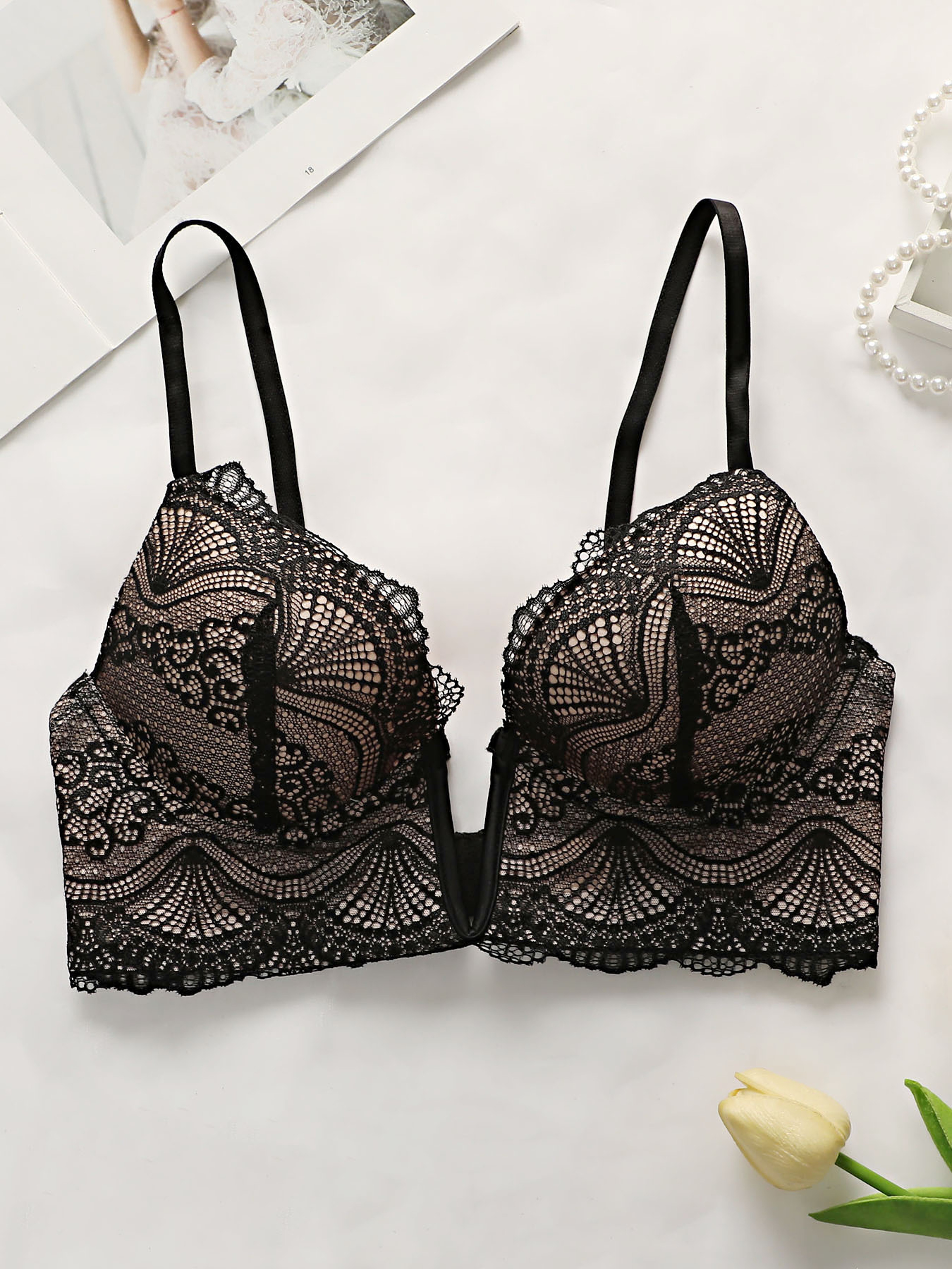 Sexy Lace V-Neck Bra for Women, Steel Ring B Cup Push Up, Full Coverage Comfortable Underwear – view 5