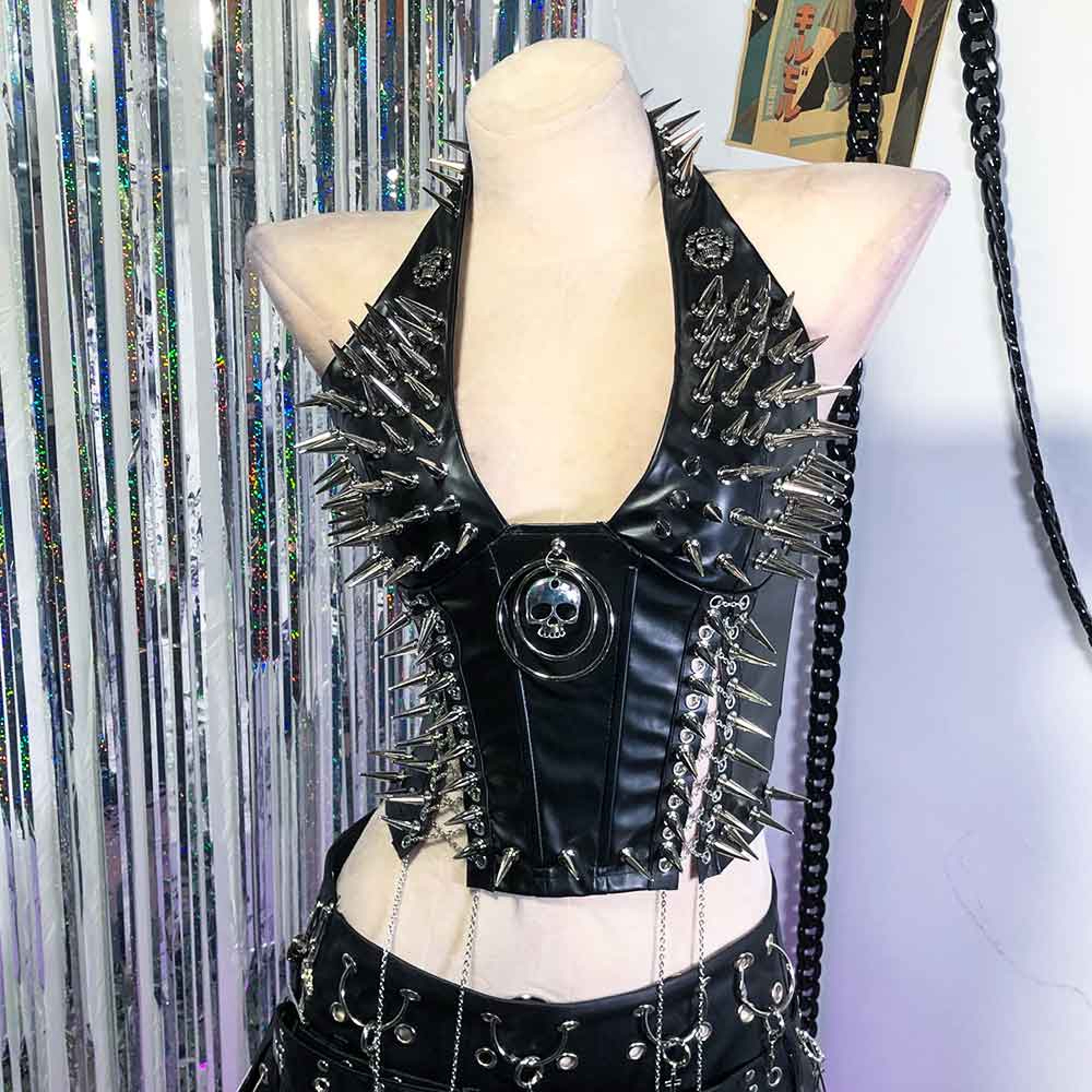 Gothic Bustier Y2K Punk Studded Crop Top Vegan Leather Goth Clothes Skull Grunge Emo Tank 8