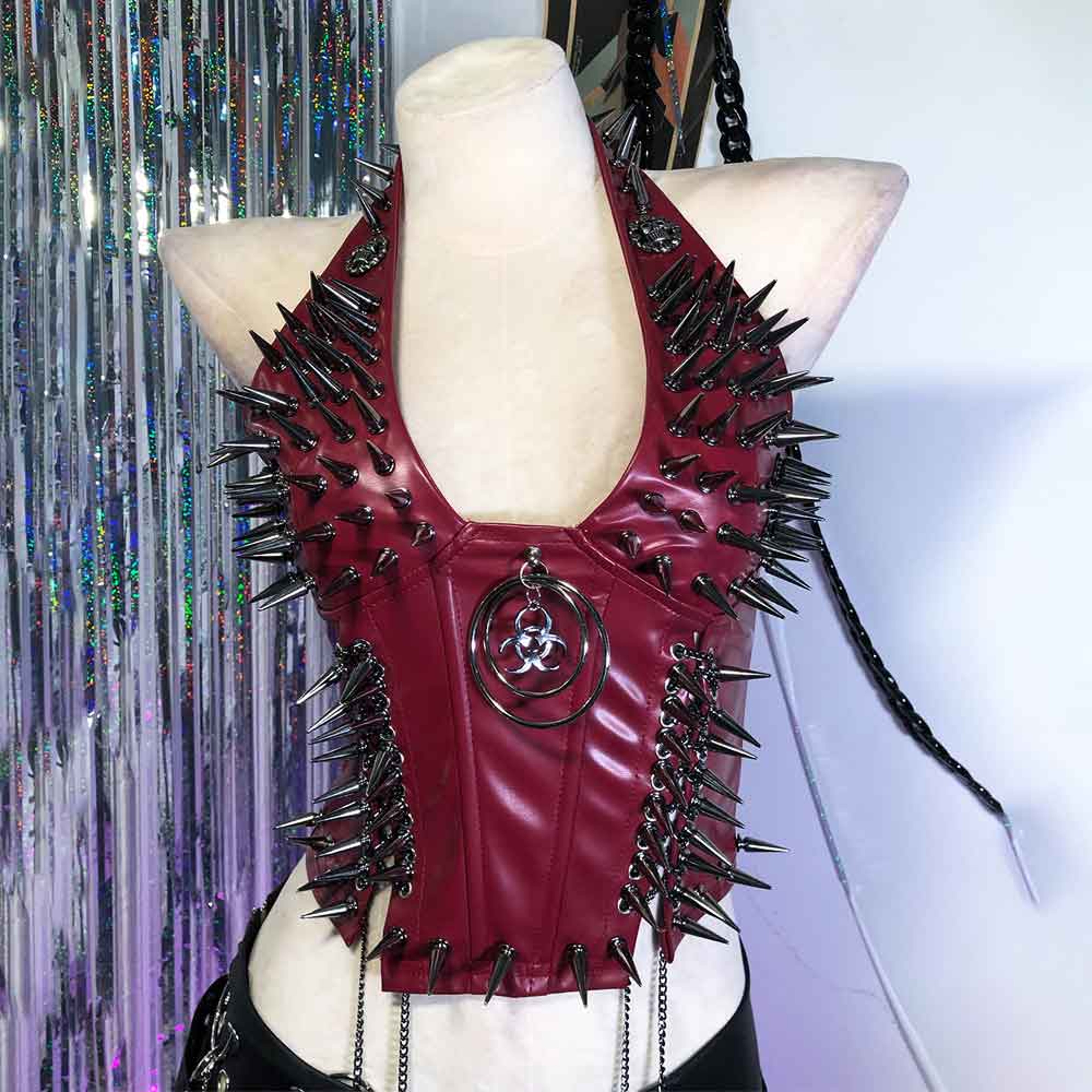 Gothic Bustier Y2K Punk Studded Crop Top Vegan Leather Goth Clothes Skull Grunge Emo Tank 15