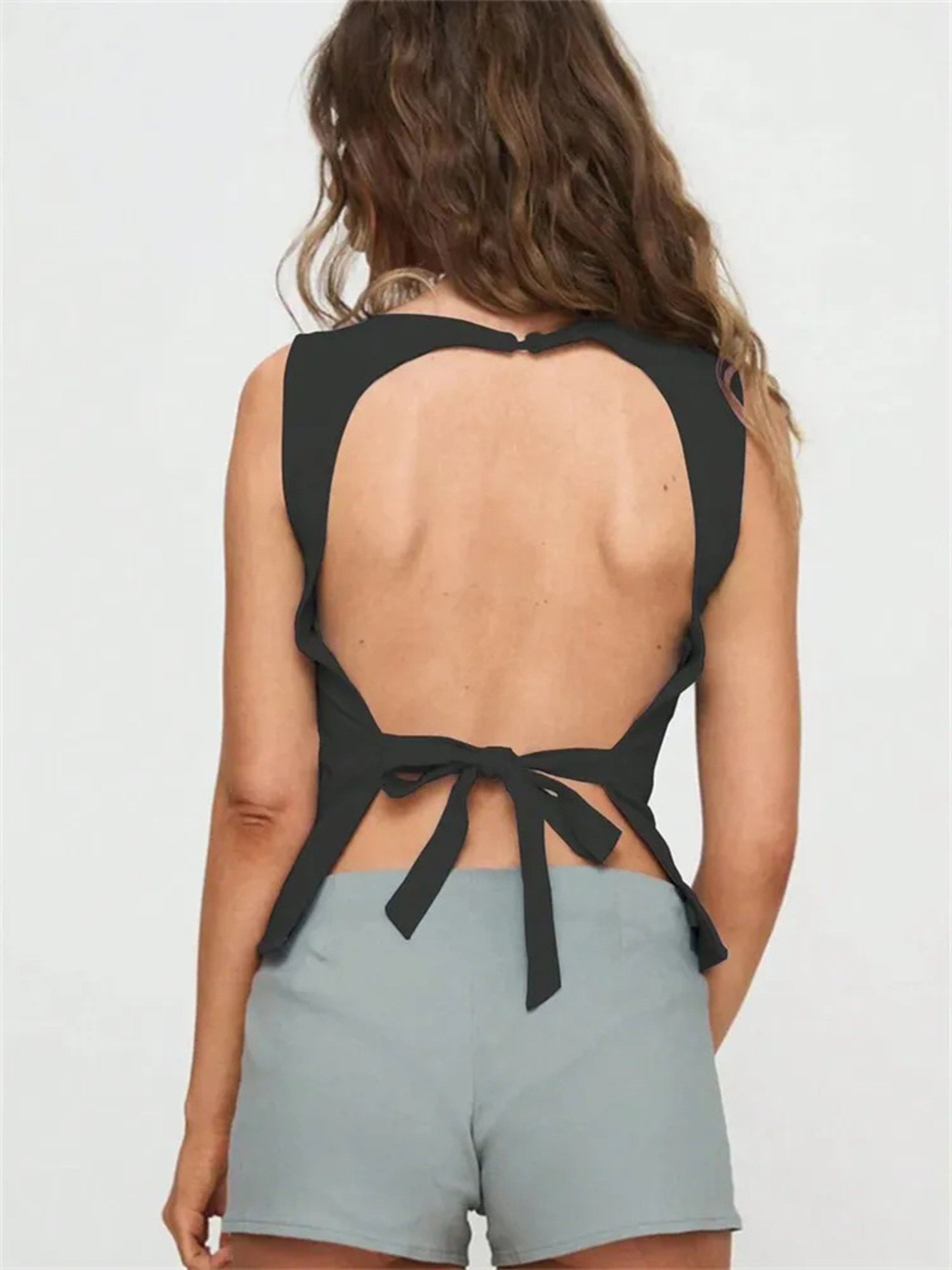 Sexy Solid Color Backless Tank Top for Summer, Women's Sleeveless Knot Tee, Streetwear Clothes – view 4