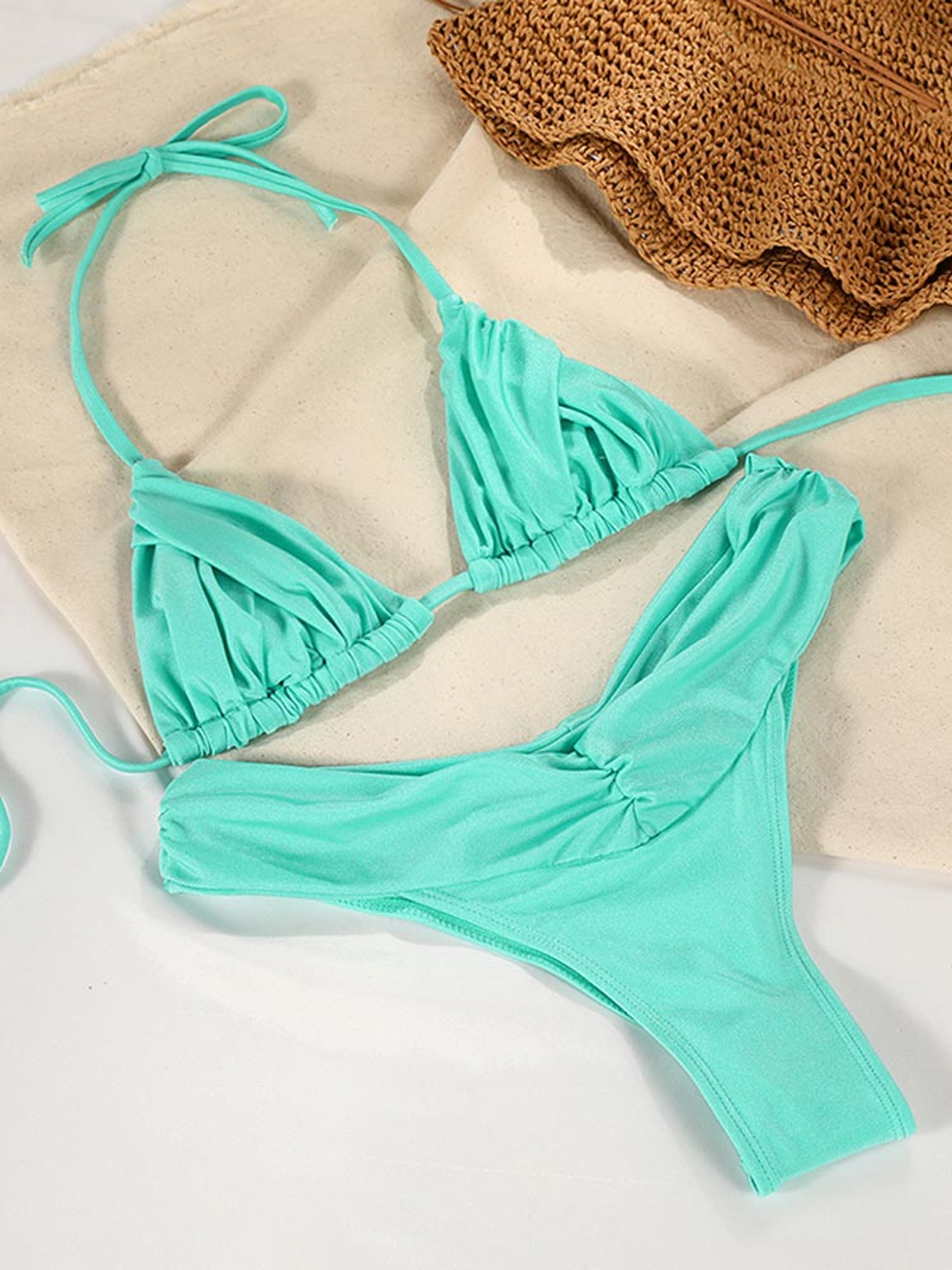 Sexy Folds Bikini Set Solid Micro Bikinis Women Swimsuit Female Triangle Swimwear Beach Wear Bathin 6