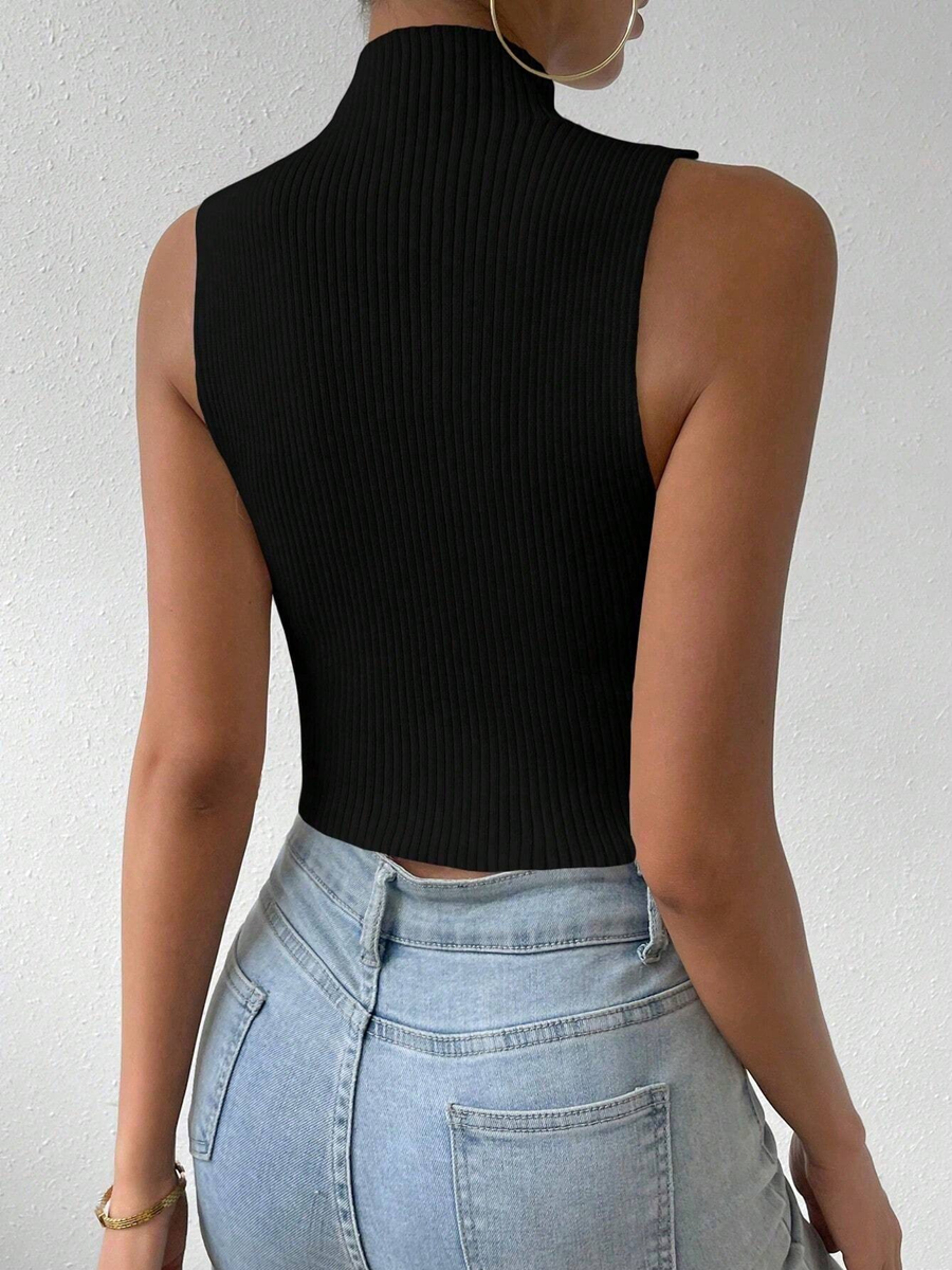 Sexy Knit Sleeveless Crop Top Summer Spring Women Casual Curve Corset Mock Neck Crossfit Femme Stre 6