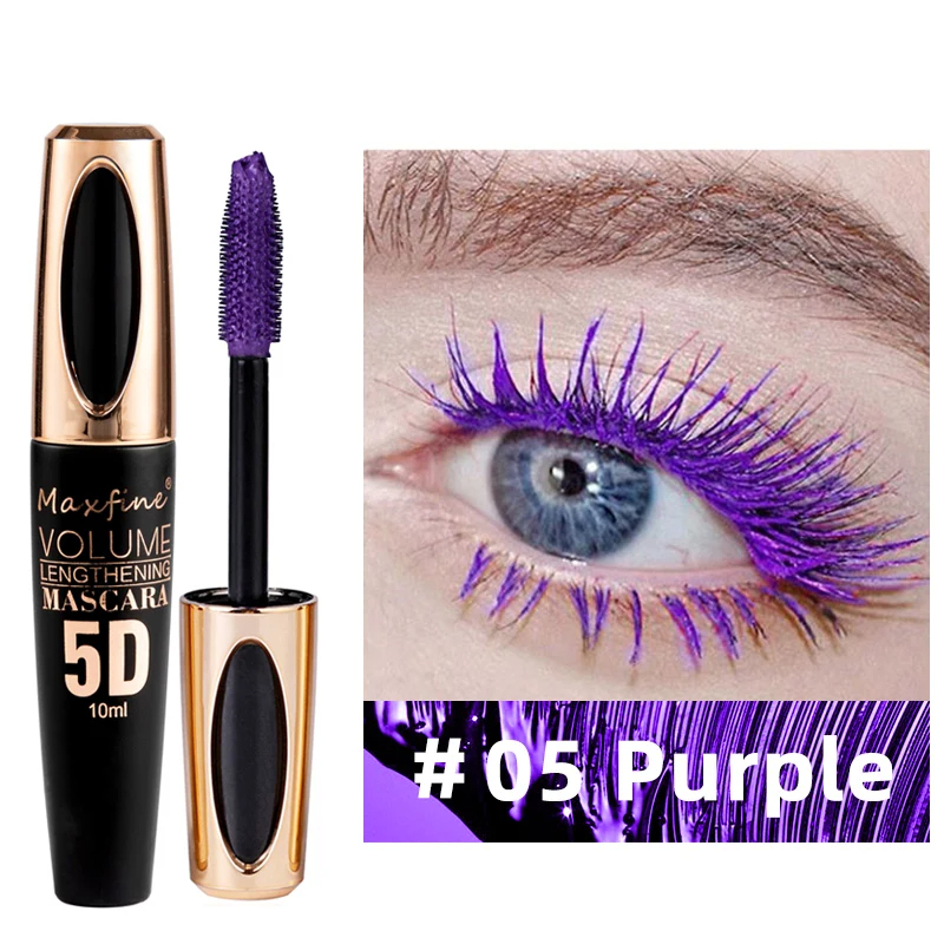 5D Silk Mascara with Big Eyes Silicone Brush Head Multicoloured Priming Waterproof Mascara Long Las