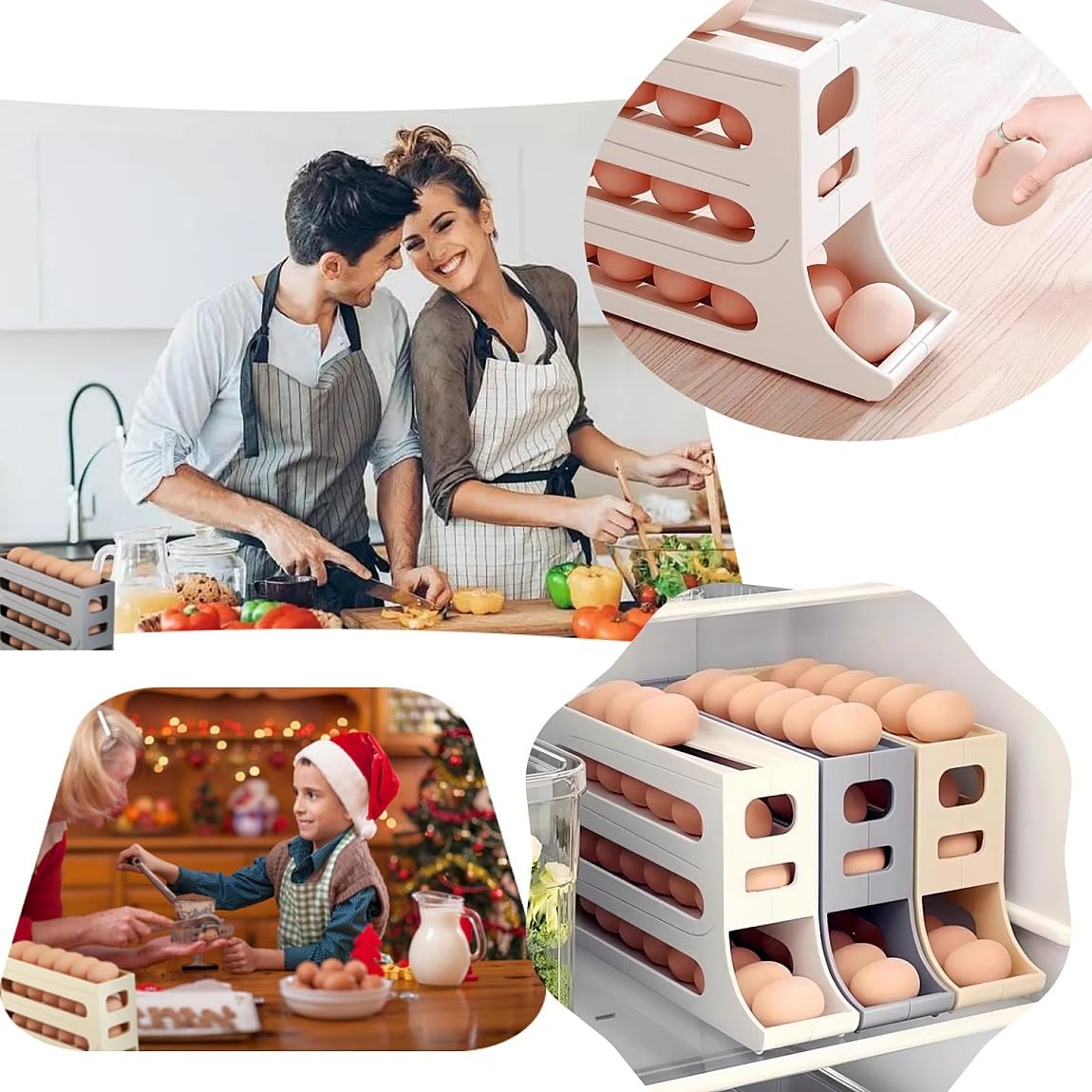 Kitchen Automatic Scrolling Egg Holder SpaceSaving 4Tier Egg Storage Box for Refrigerator