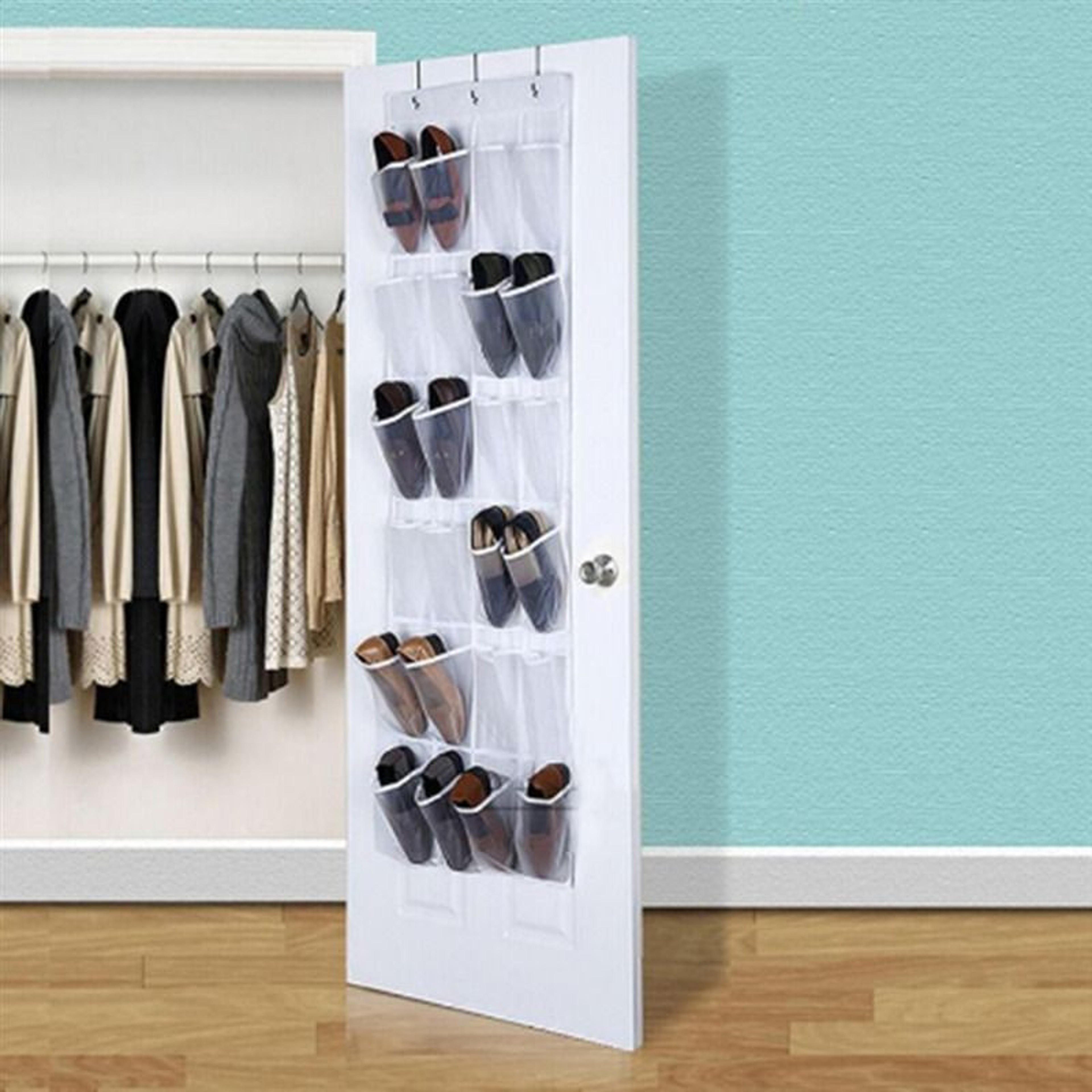 Hanging Shoe Holder Hanger with Mesh Pockets Over The Door Shoe Rack for Closet Organization