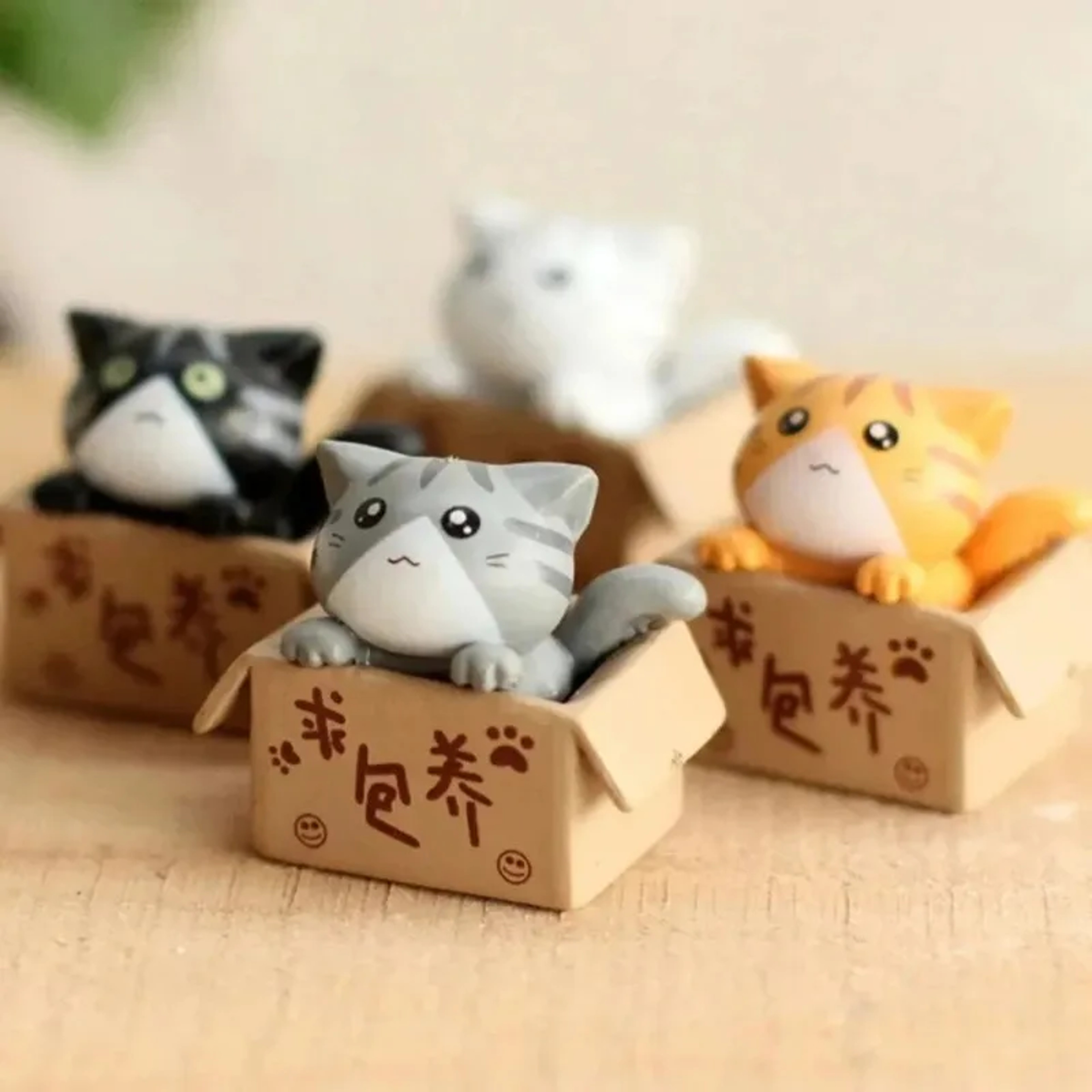 4pcs Mini Cat Ornament Cute Kawaii Garden Kitten Statue Gift for Kids Baby Room  Home Decor