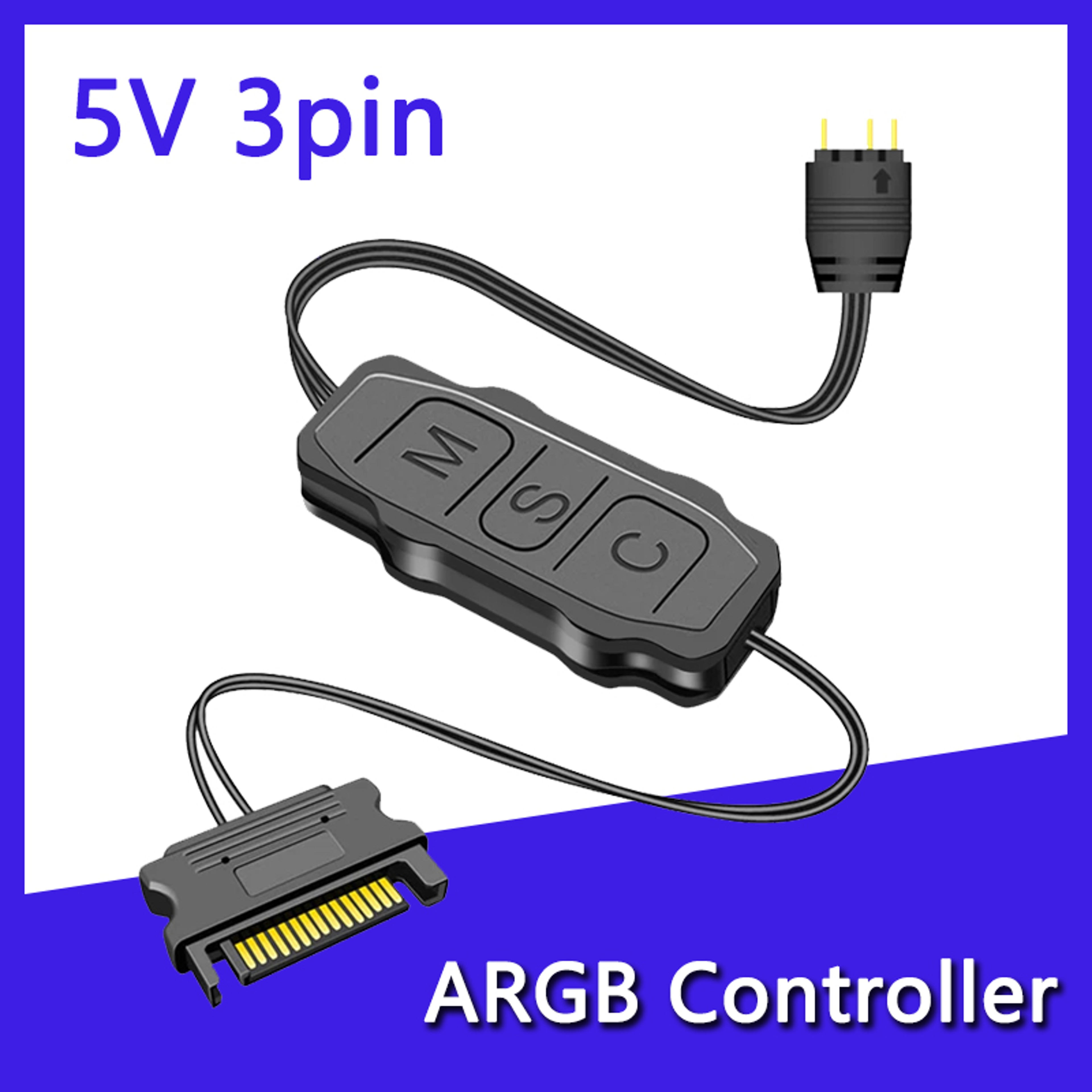5V 3-Pin ARGB Controller with SATA Interface – PC Fan & LED Strip Light Extension Adapter – view 1
