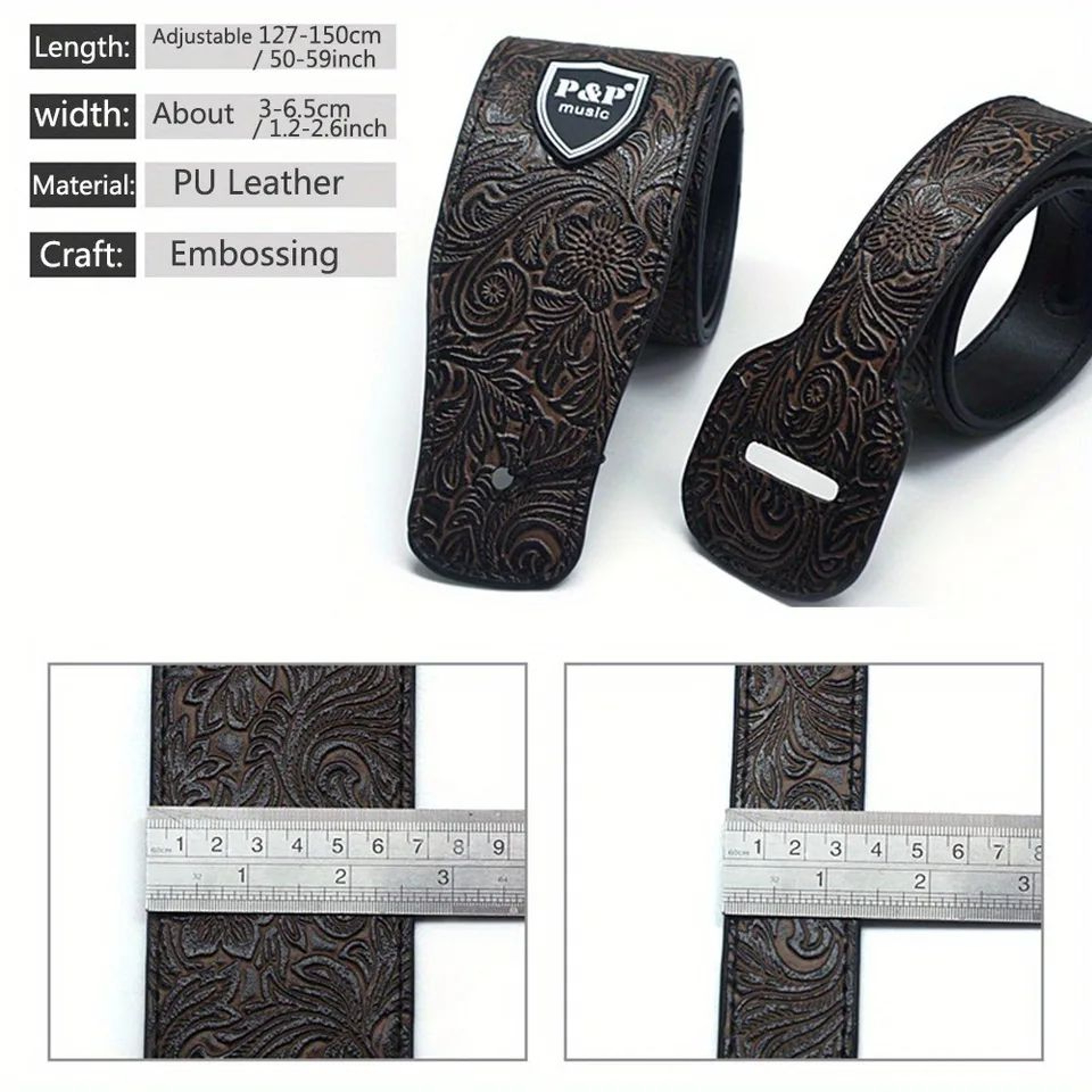 Premium PU Leather Guitar Strap Wide Adjustable Length Soft Embroidered Belt For Classical Electric 1