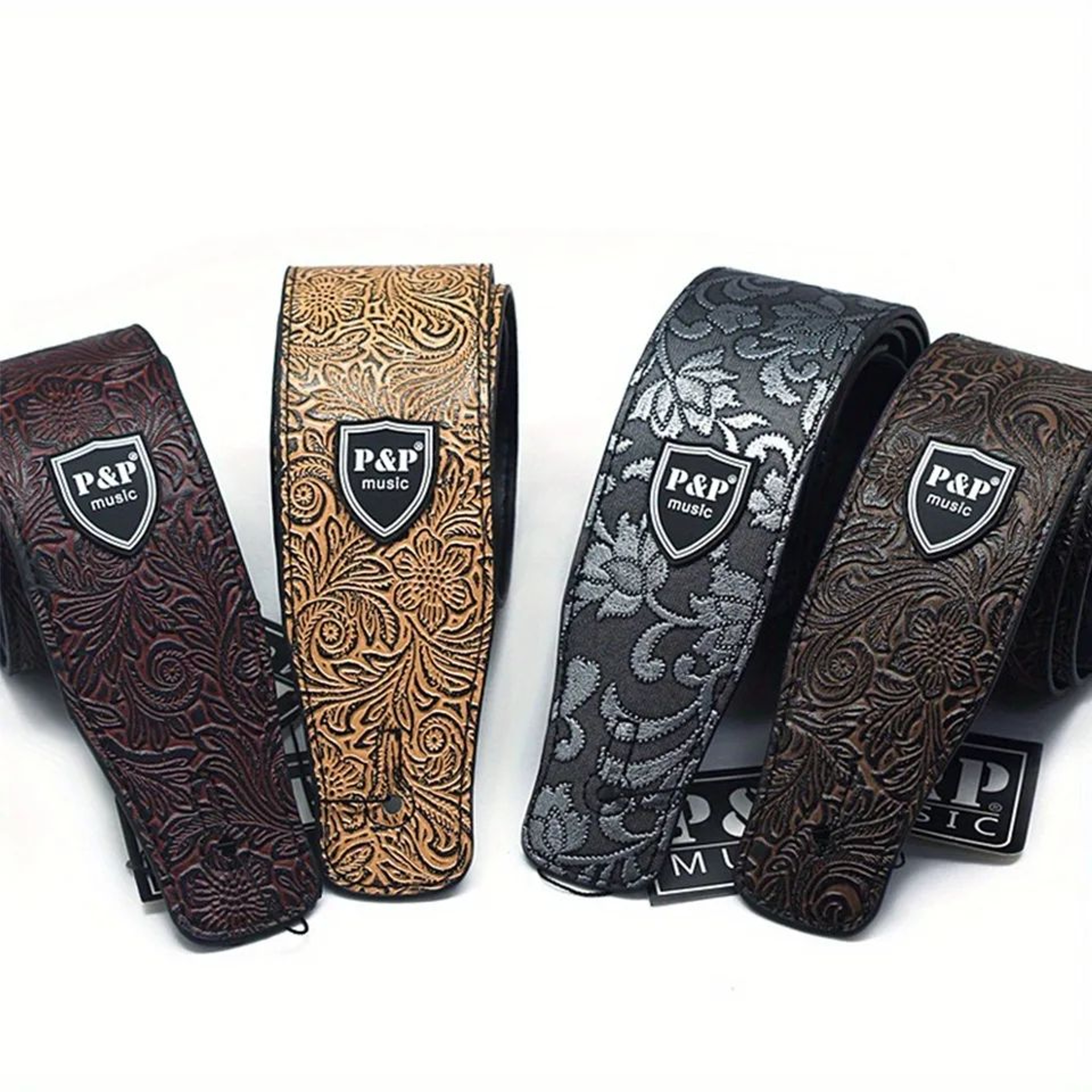 Premium PU Leather Guitar Strap Wide Adjustable Length Soft Embroidered Belt For Classical Electric 3