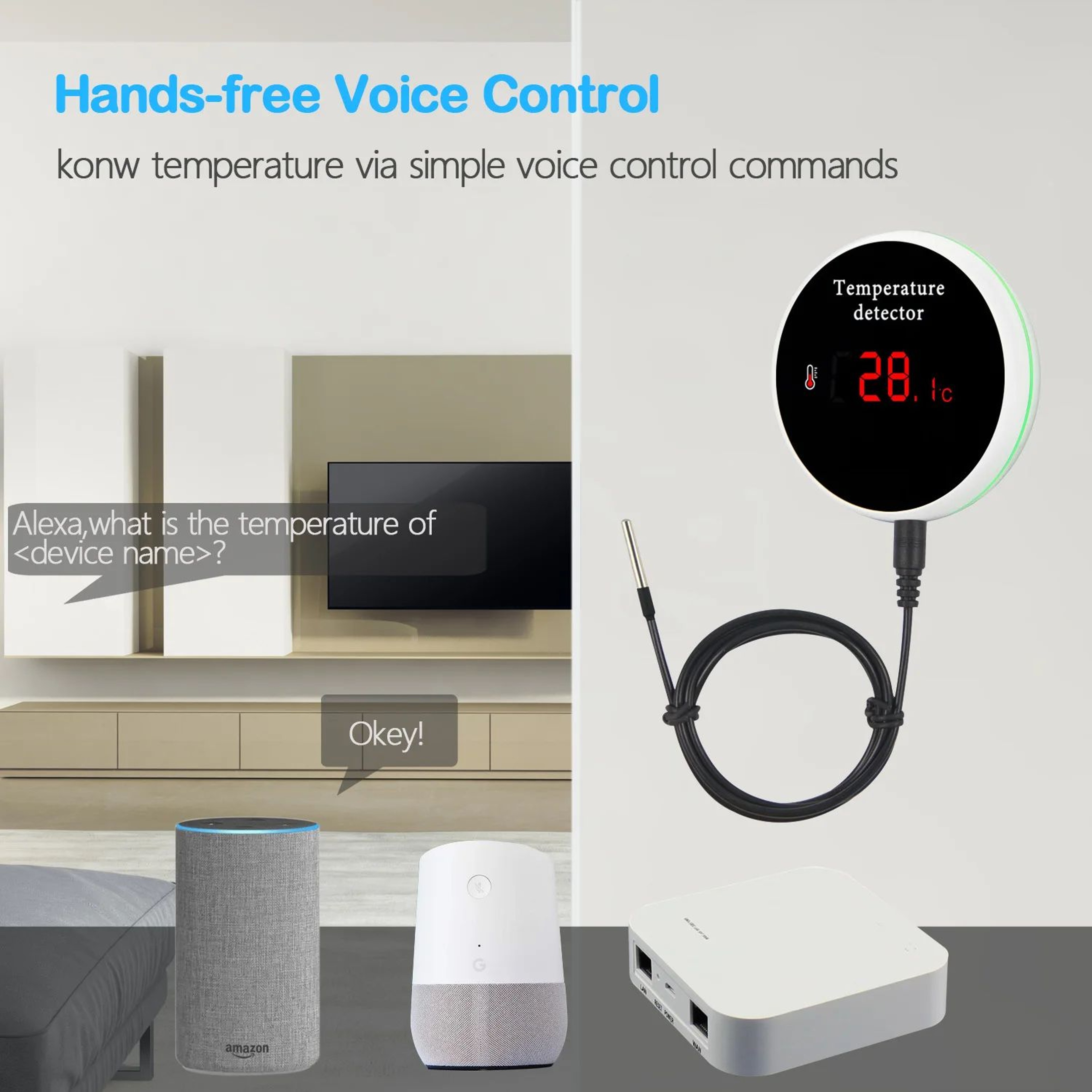 Smart WiFi Thermometer TuyaCompatible With External Probe USB Charging App Notifications And AlexaG 3