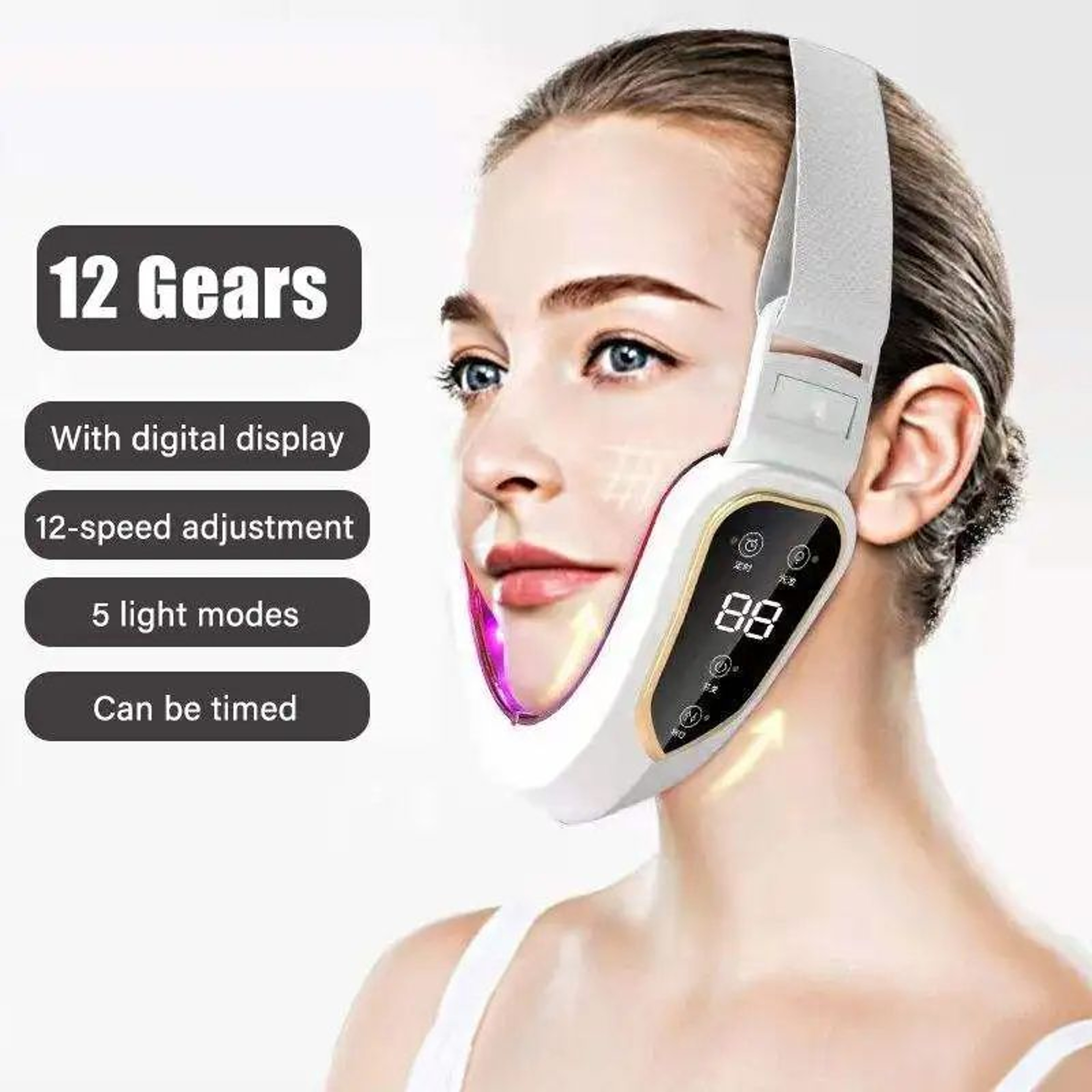 Facial Lifting Device LED Photon Therapy V Face Slimming Vibration Massager For Double Chin Reducti