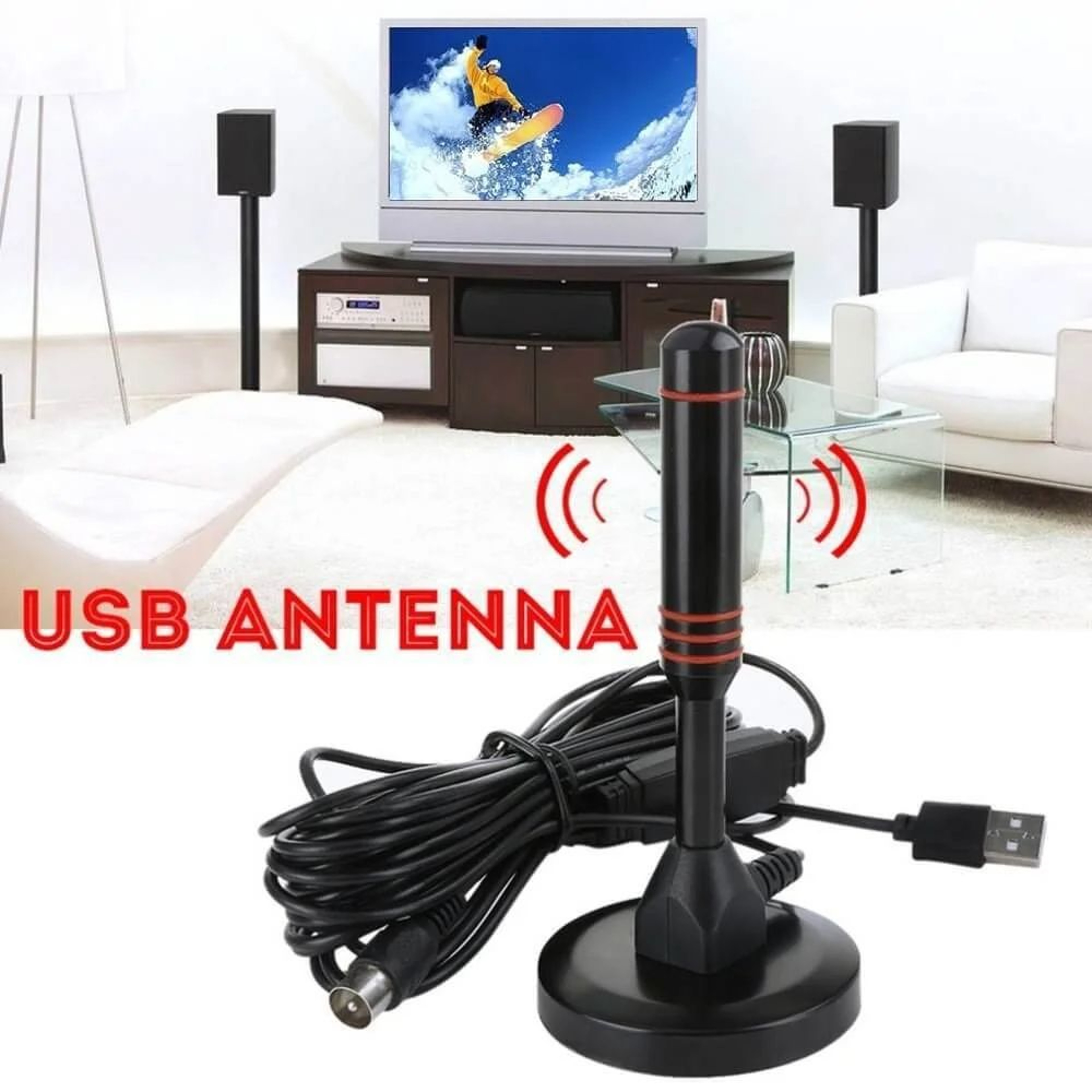 Ultra Gain 200 Mile HD Digital TV Antenna VHF UHF Indoor Amplified DVB T2 HDTV Aerial 5
