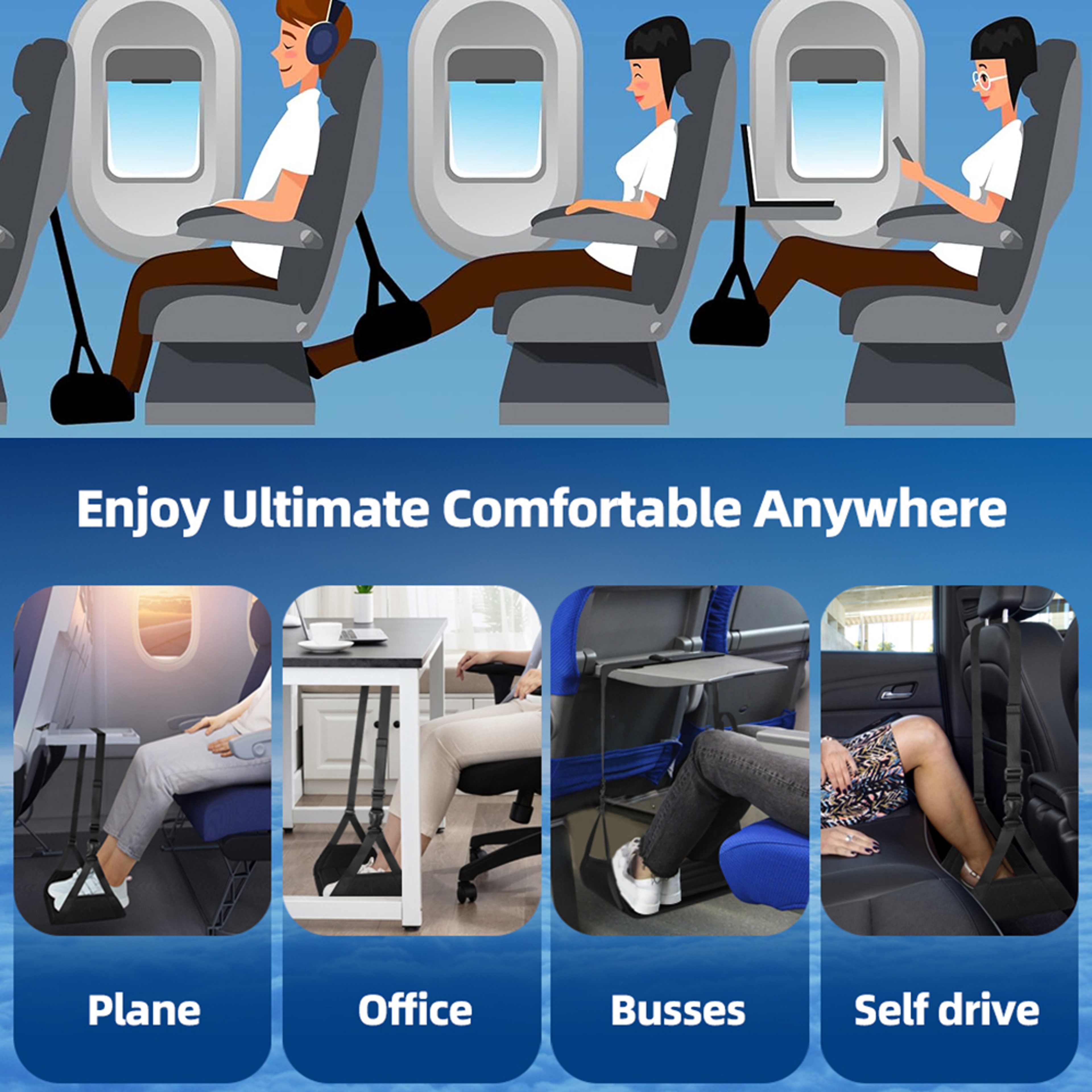 Airplane Foot Hammock with Removable Pad & Memory Foam, Travel Foot Rest – view 6