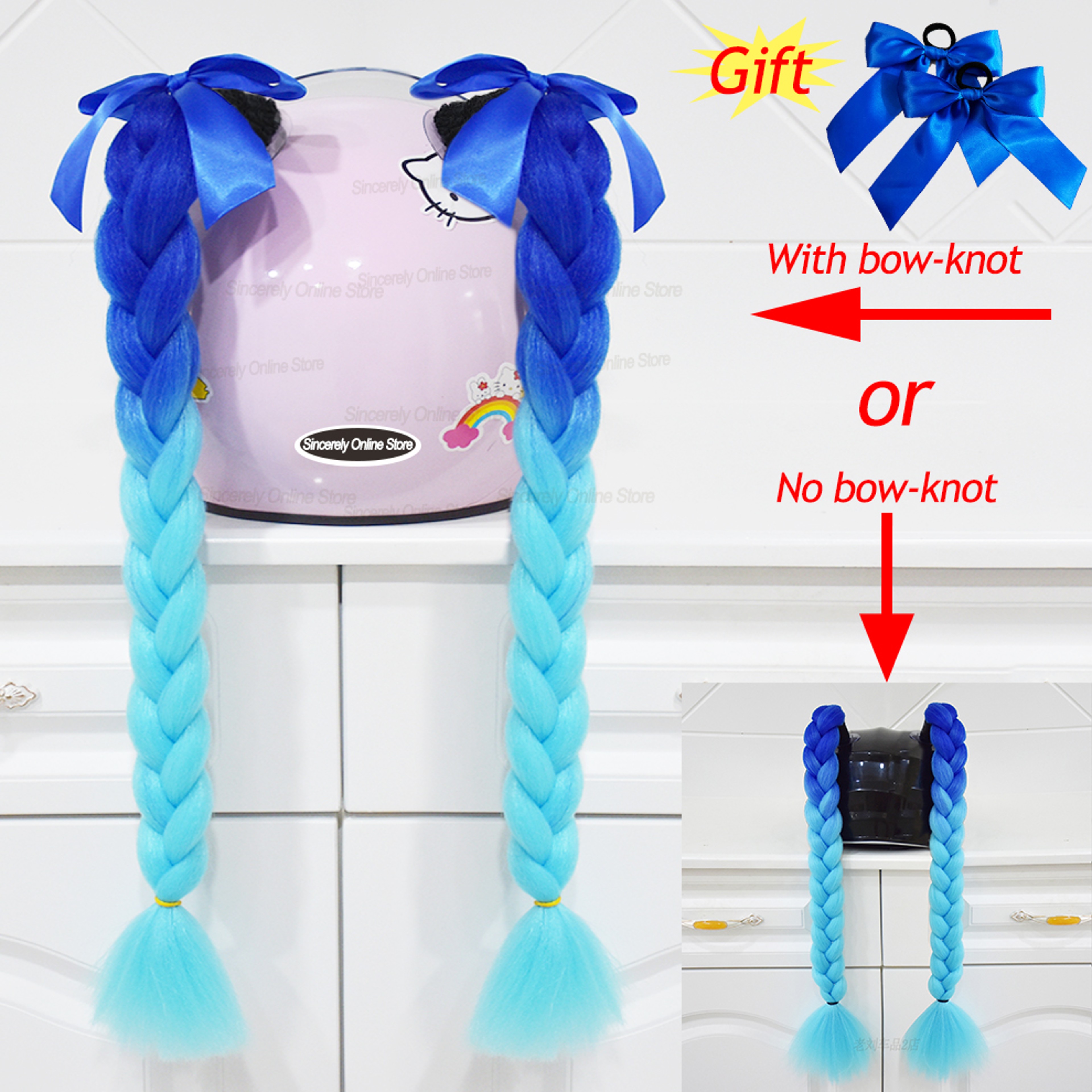 Twist Dual Pigtail Wig for Motorcycle Helmet, Women Braided Hairpiece with Sucker Attachment for Motorbike Helmets – view 7