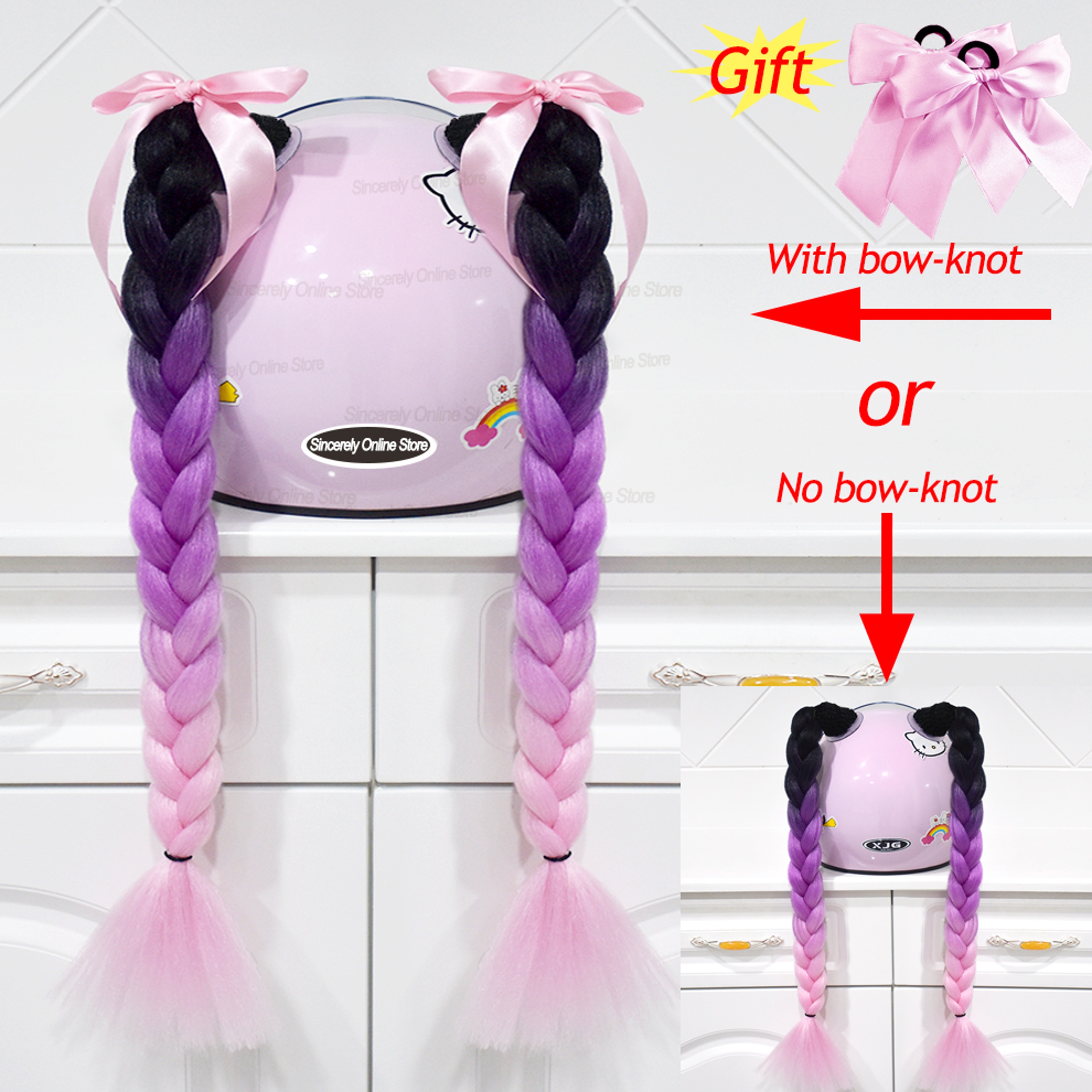 Twist Dual Pigtail Wig for Motorcycle Helmet, Women Braided Hairpiece with Sucker Attachment for Motorbike Helmets – view 8