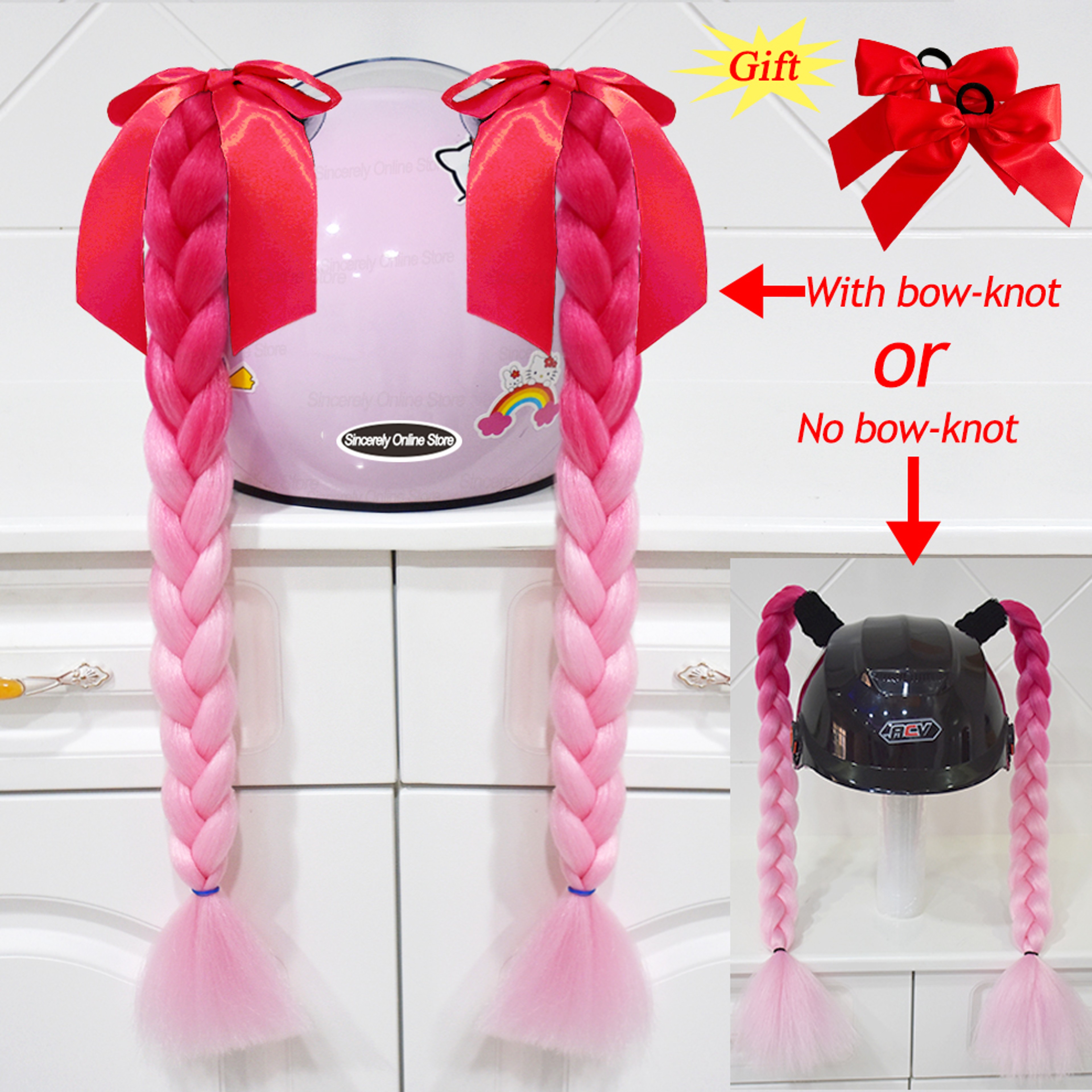 Twist Dual Pigtail Wig for Motorcycle Helmet, Women Braided Hairpiece with Sucker Attachment for Motorbike Helmets – view 9