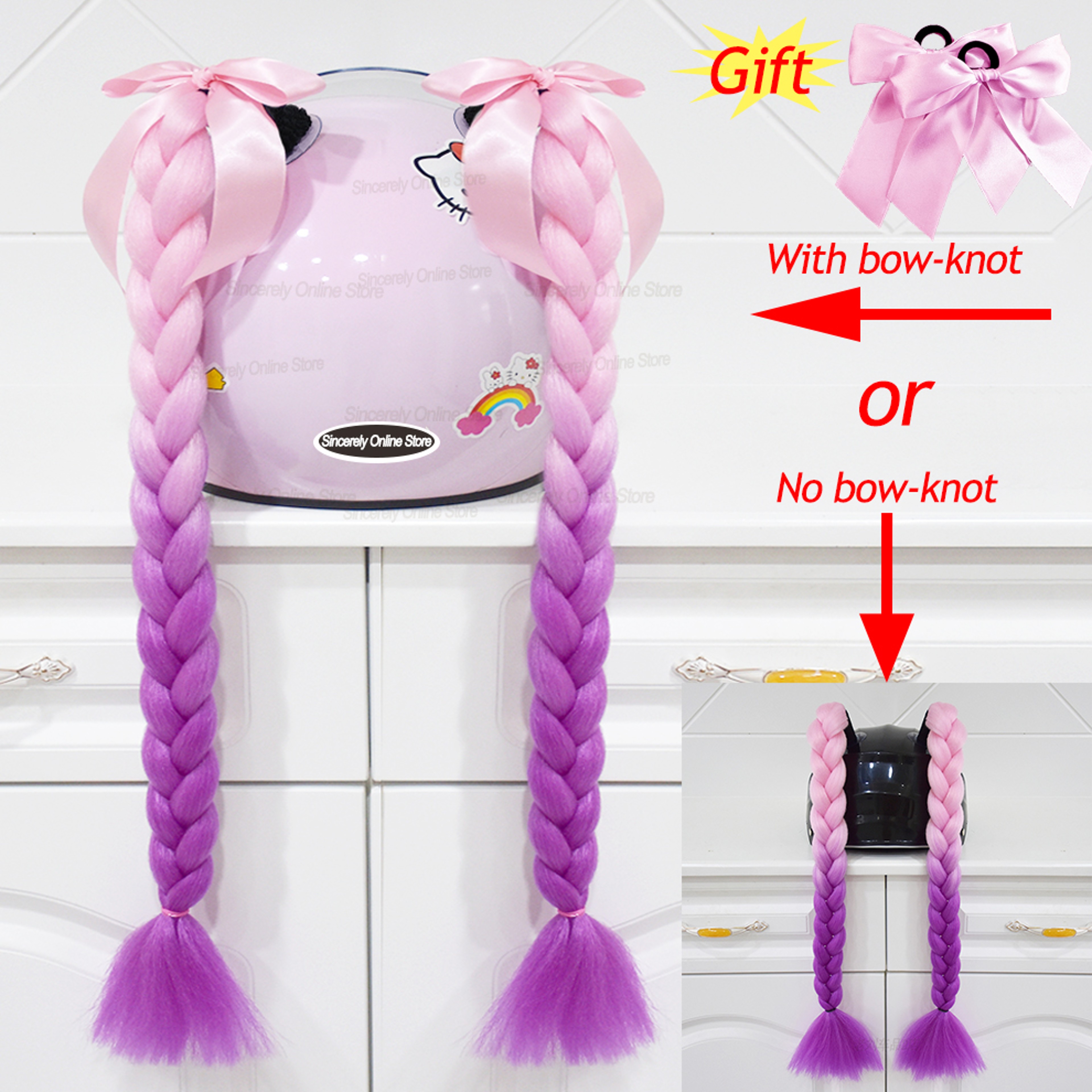 Twist Dual Pigtail Wig for Motorcycle Helmet, Women Braided Hairpiece with Sucker Attachment for Motorbike Helmets – view 10