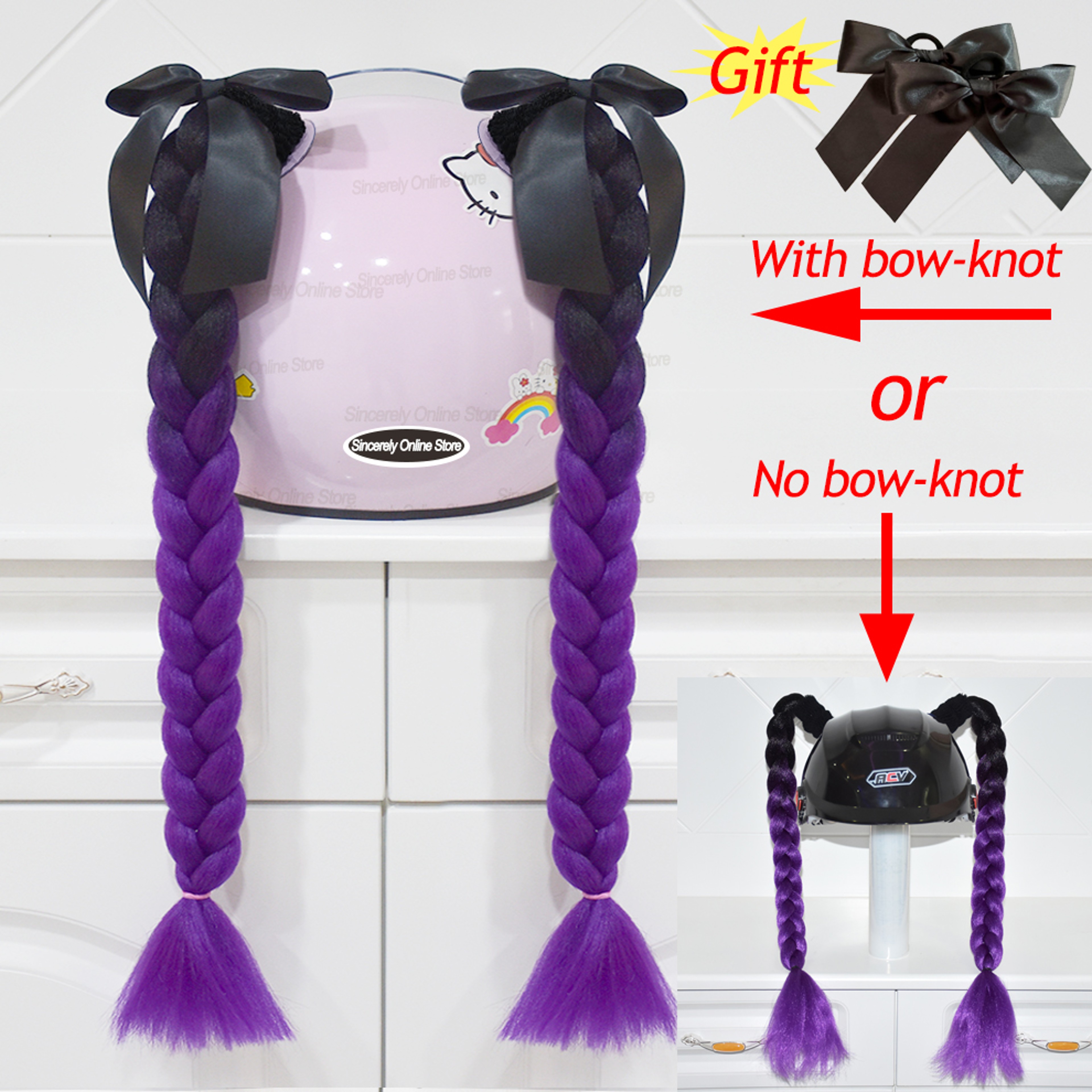 Twist Dual Pigtail Wig for Motorcycle Helmet, Women Braided Hairpiece with Sucker Attachment for Motorbike Helmets – view 13