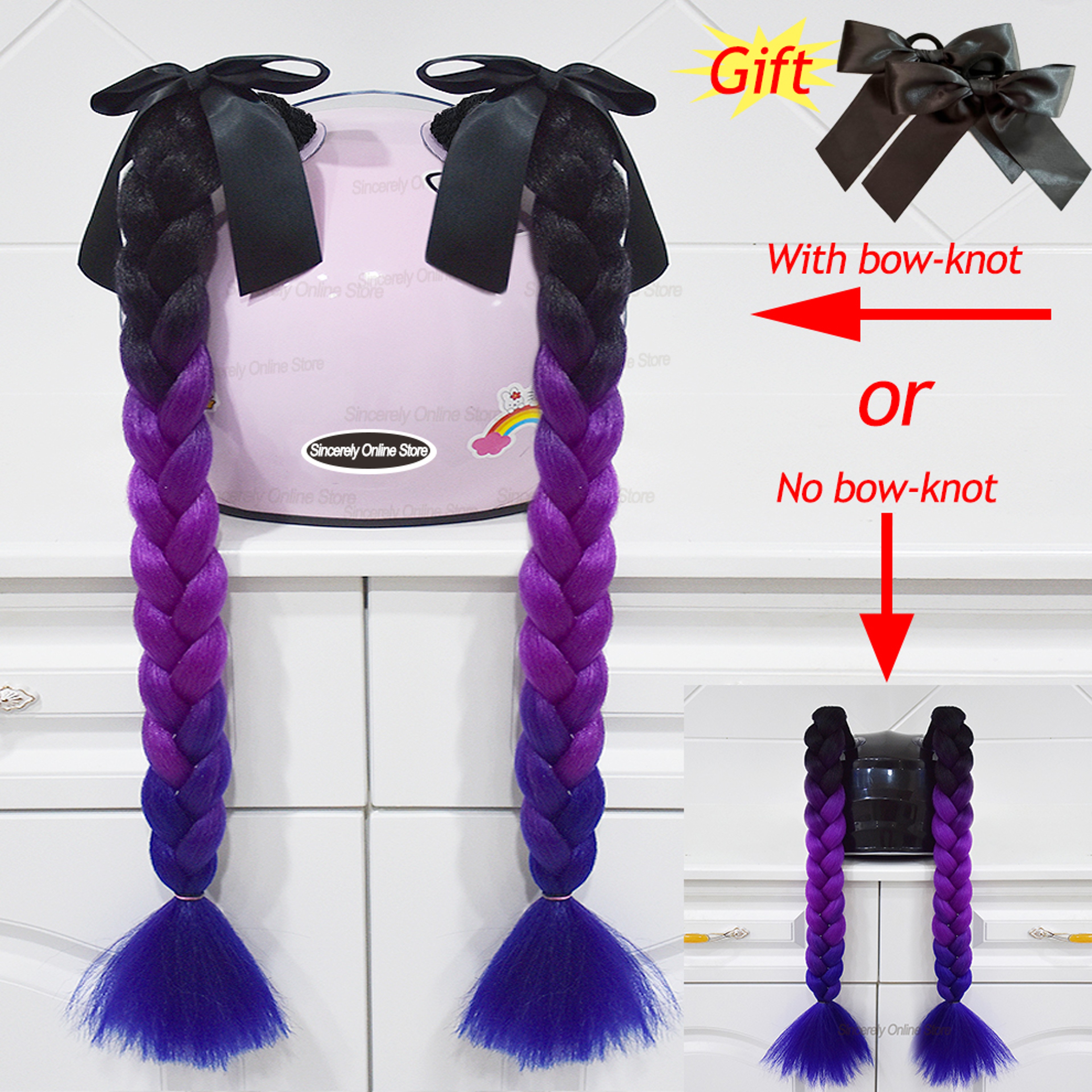 Twist Dual Pigtail Wig for Motorcycle Helmet, Women Braided Hairpiece with Sucker Attachment for Motorbike Helmets – view 17