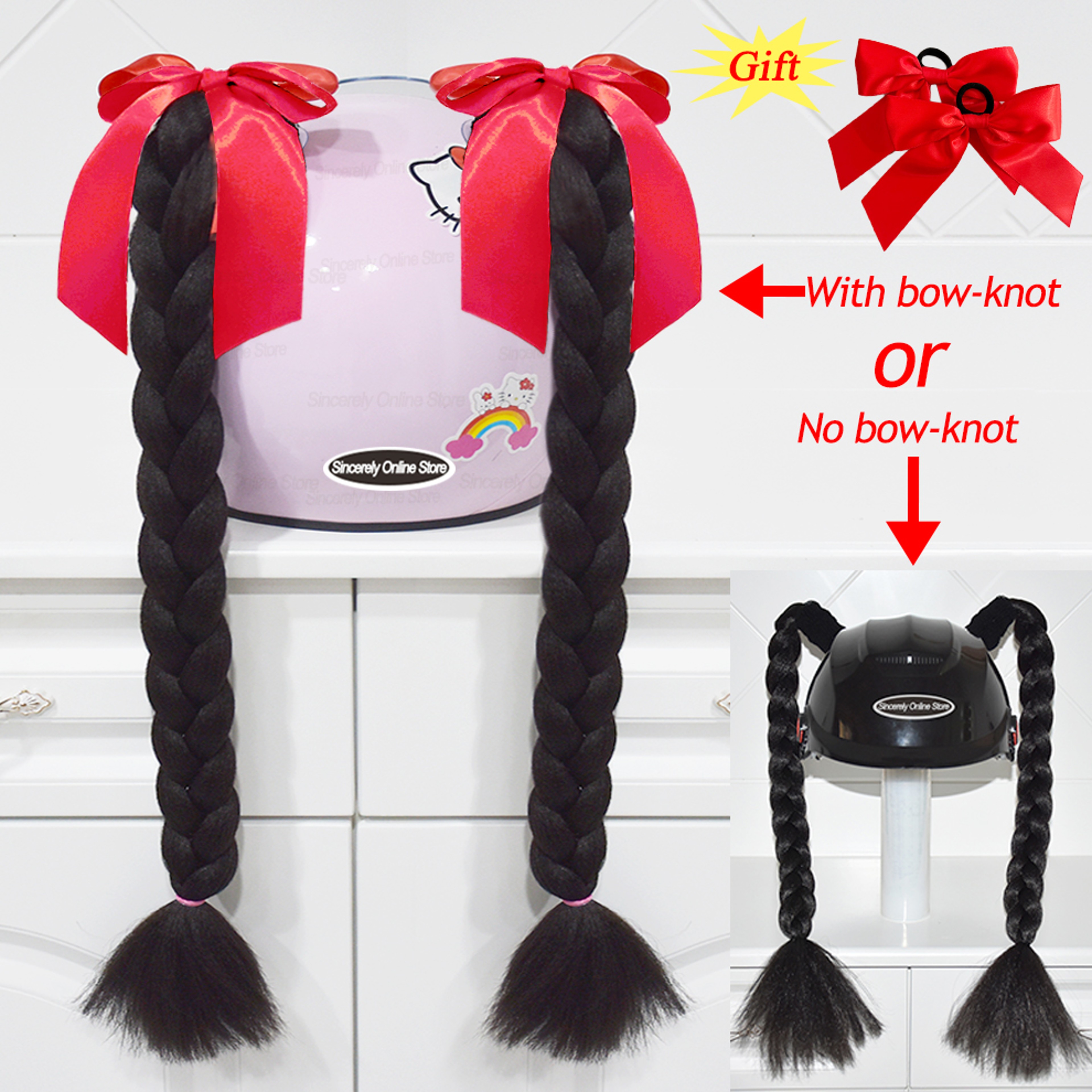 Twist Dual Pigtail Wig for Motorcycle Helmet, Women Braided Hairpiece with Sucker Attachment for Motorbike Helmets – view 25