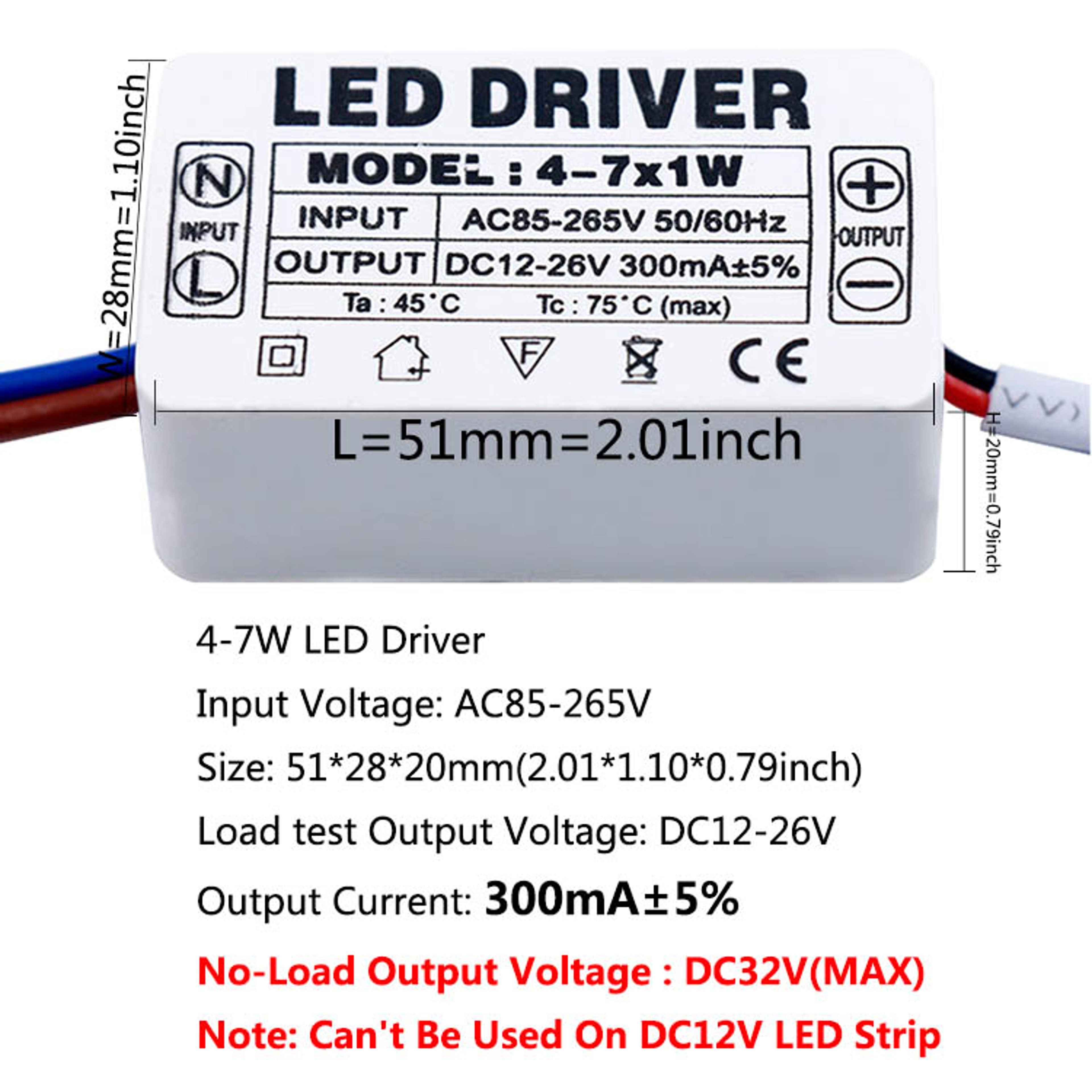 AC LED Driver 300mA Constant Current Power Supply with Shell Connector for LED Lights, Lamps, and Strips – view 17