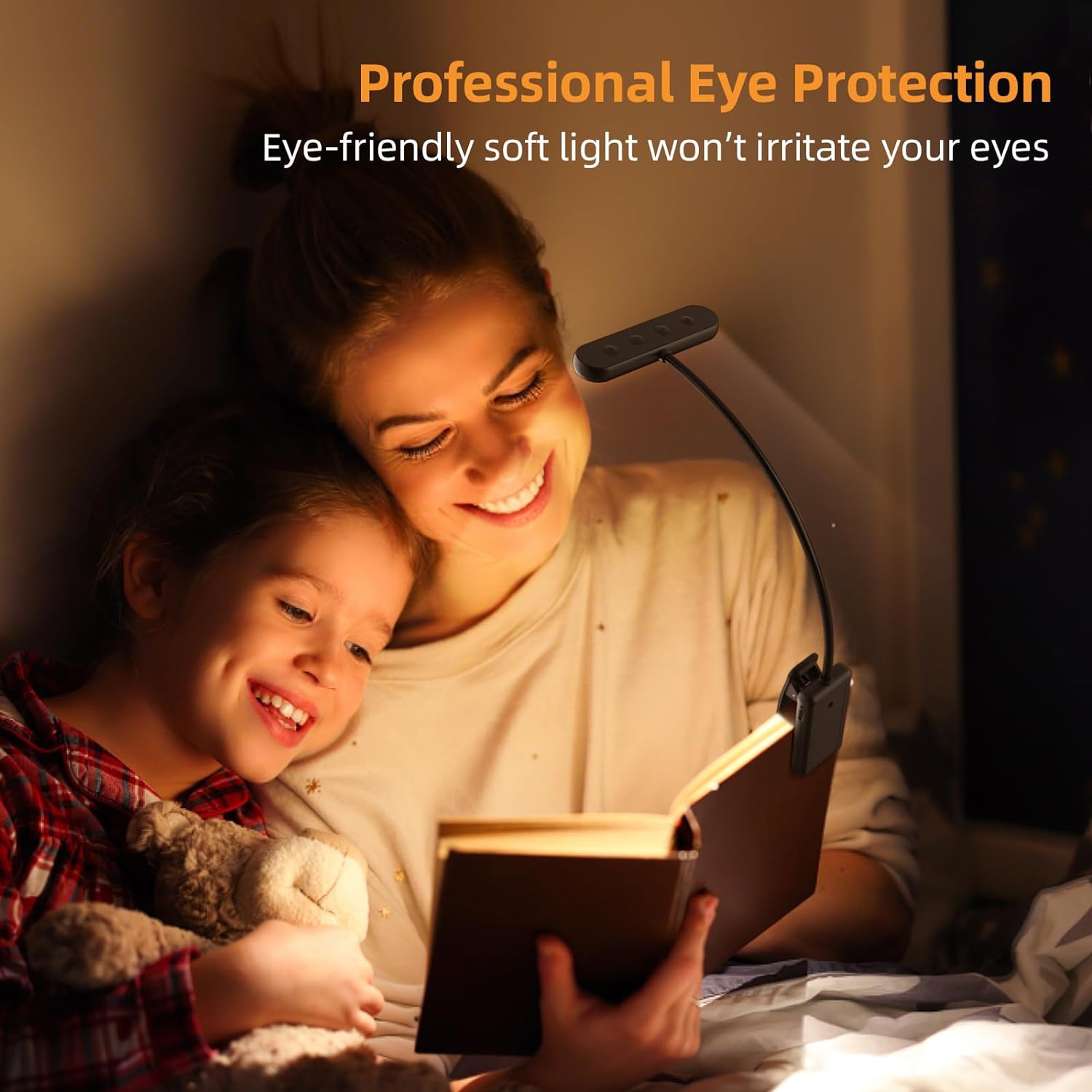 USB Rechargeable 14LED Book Reading Light, Flexible Clip-On Night Lamp, Portable Warm Cool Daylight Bedside Desk Light – view 3