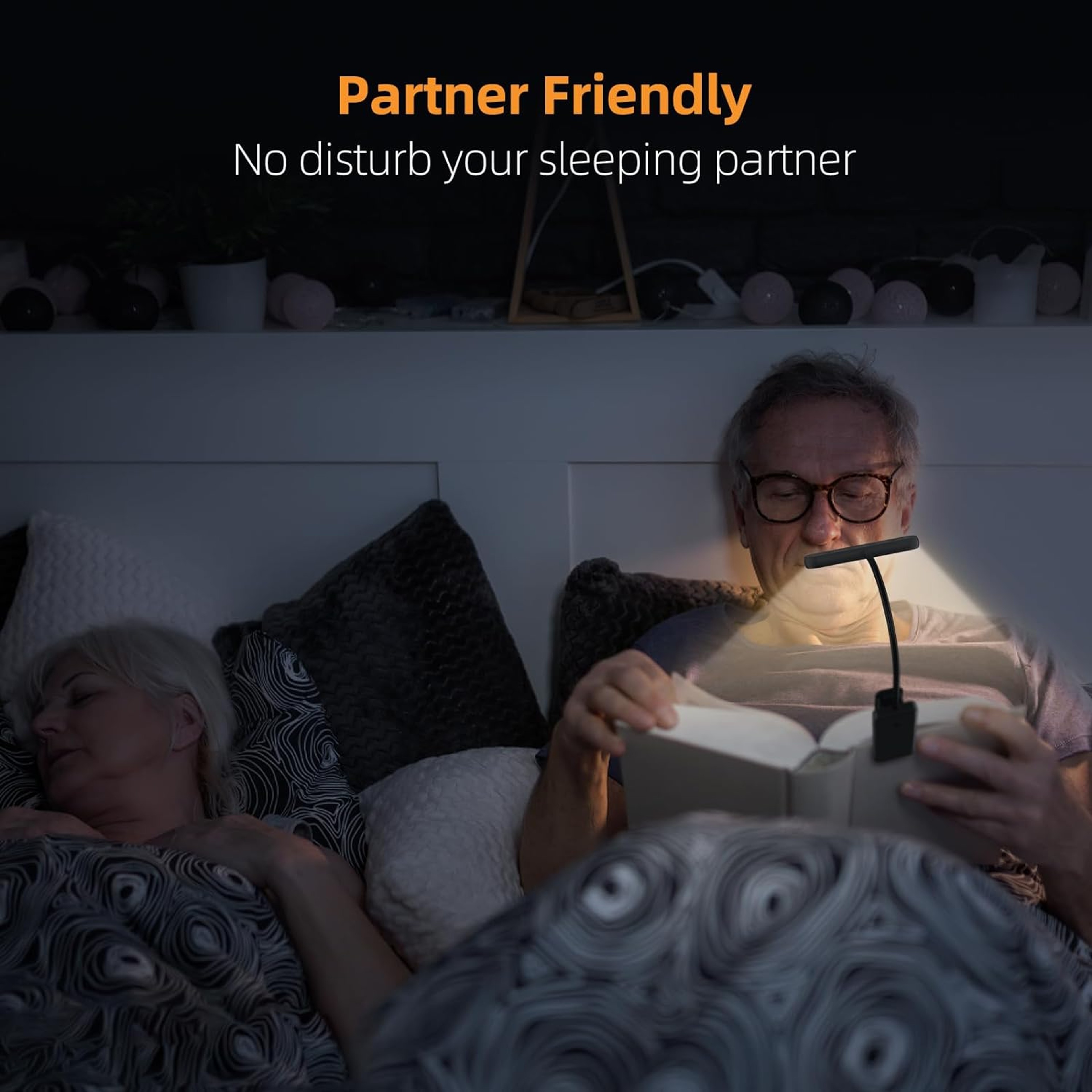 USB Rechargeable 14LED Book Reading Light, Flexible Clip-On Night Lamp, Portable Warm Cool Daylight Bedside Desk Light – view 5