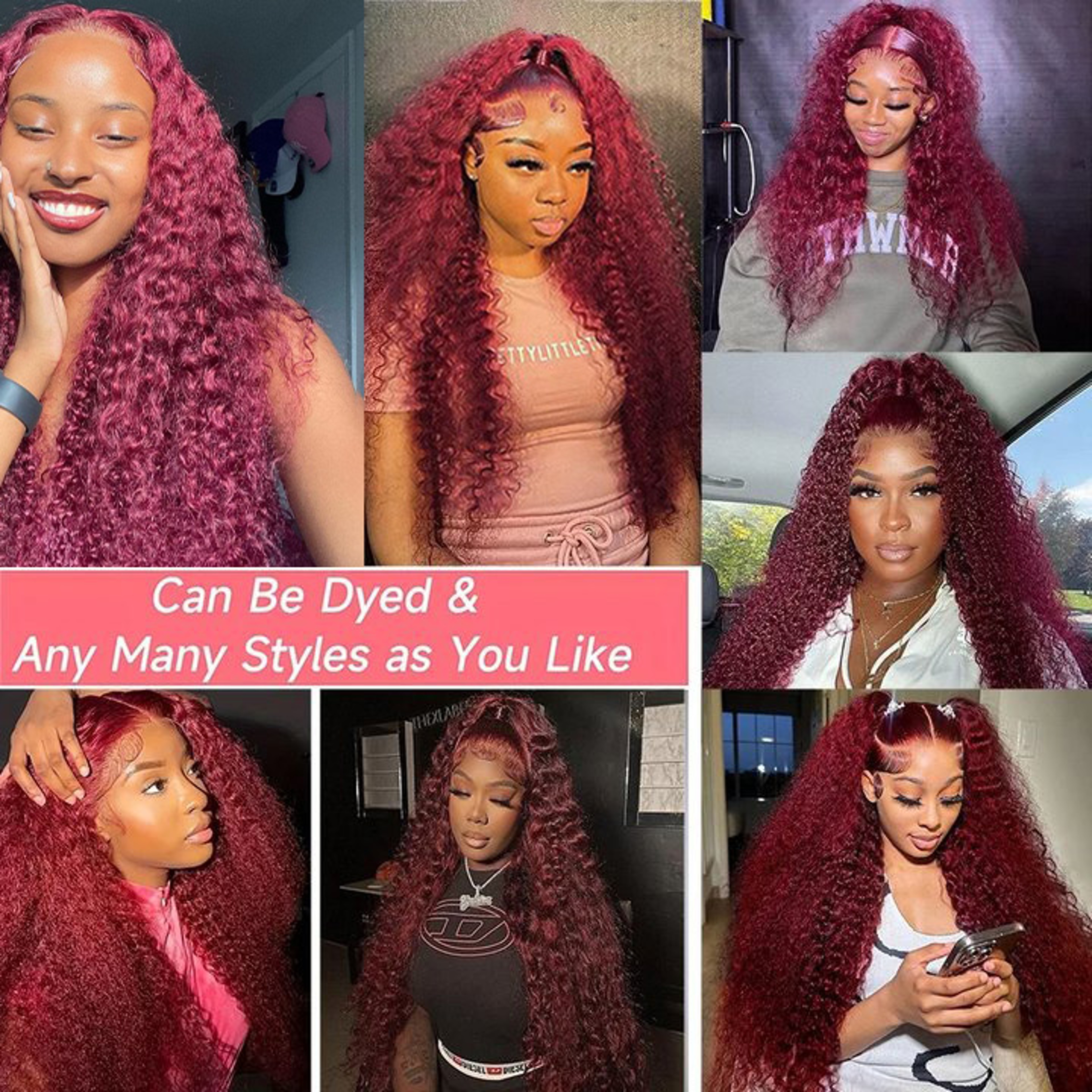 Red Burgundy 13x6 HD Lace Frontal Wig Human Hair, Deep Wave 13x4 Transparent Lace Front Curly Wig Pre-Plucked for Black – view 5