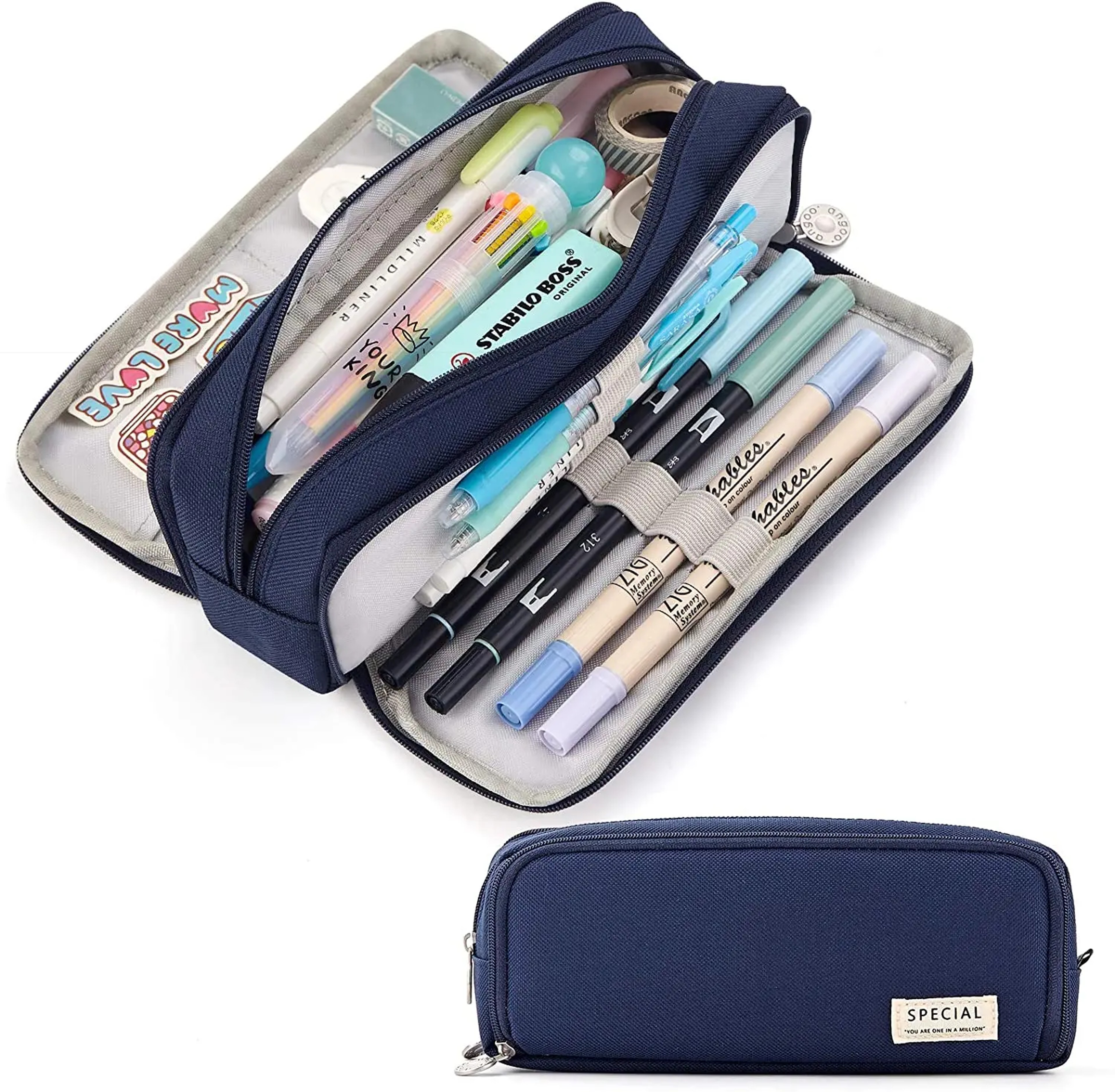 Large Pencil Case Storage Organizer, 3 Compartment Student Pouch, Double Side Opened School Supplies Gift – view 8