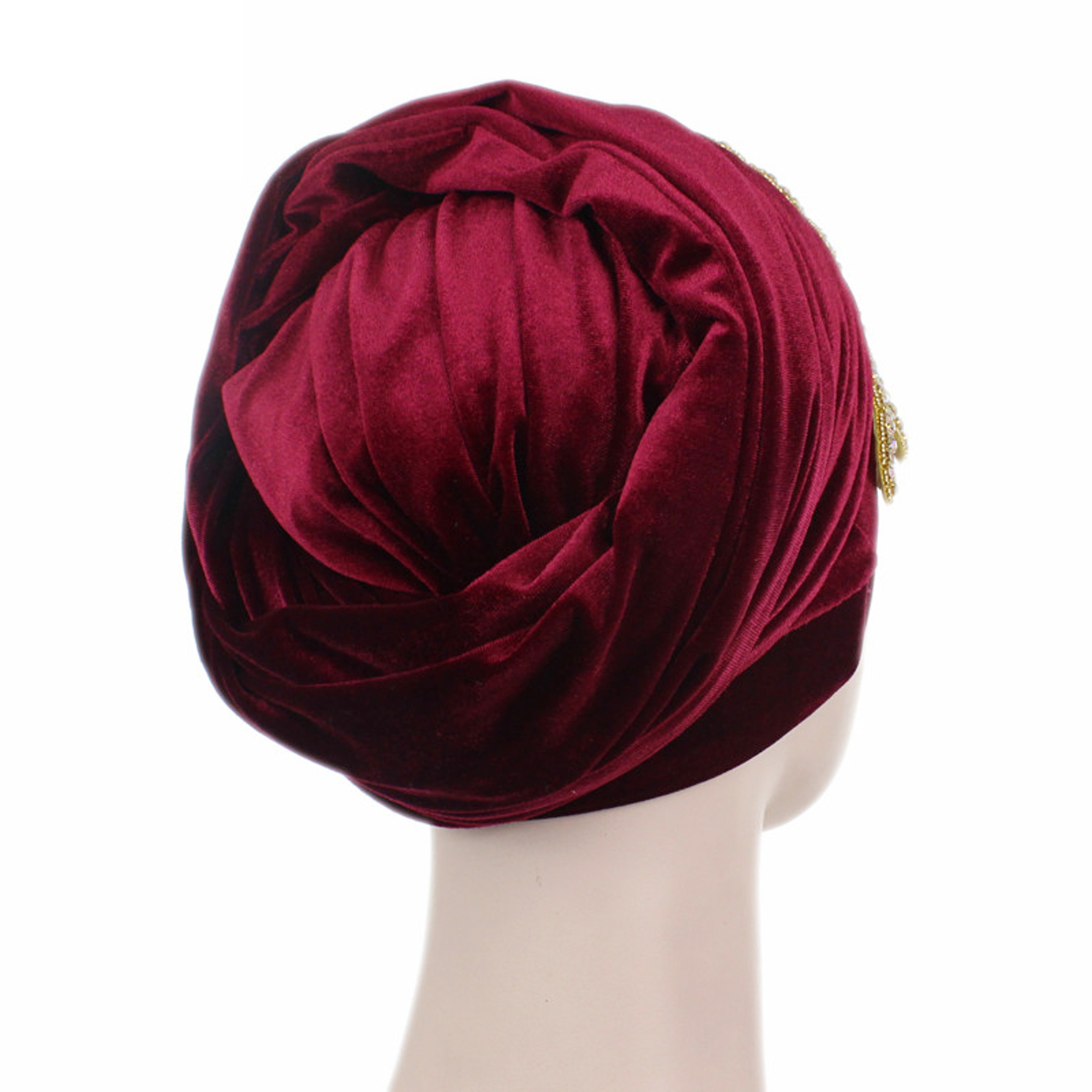 New Luxury Women Rhinestone Velvet Hijab Turban Cap, Muslim Long Tail Headscarf, Nigerian Hijab, Head Scarf & Bandanas – view 3