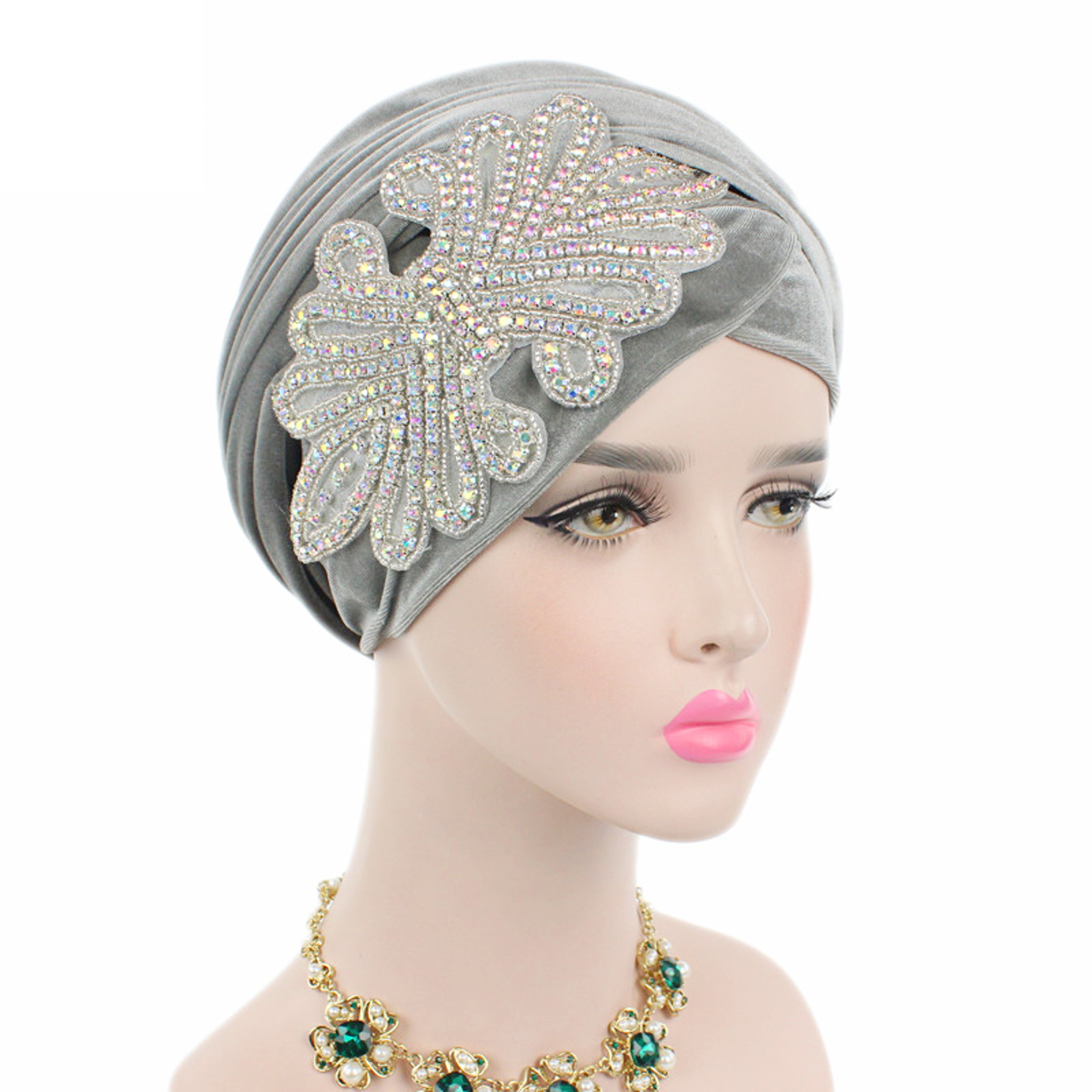 New Luxury Women Rhinestone Velvet Hijab Turban Cap, Muslim Long Tail Headscarf, Nigerian Hijab, Head Scarf & Bandanas – view 10
