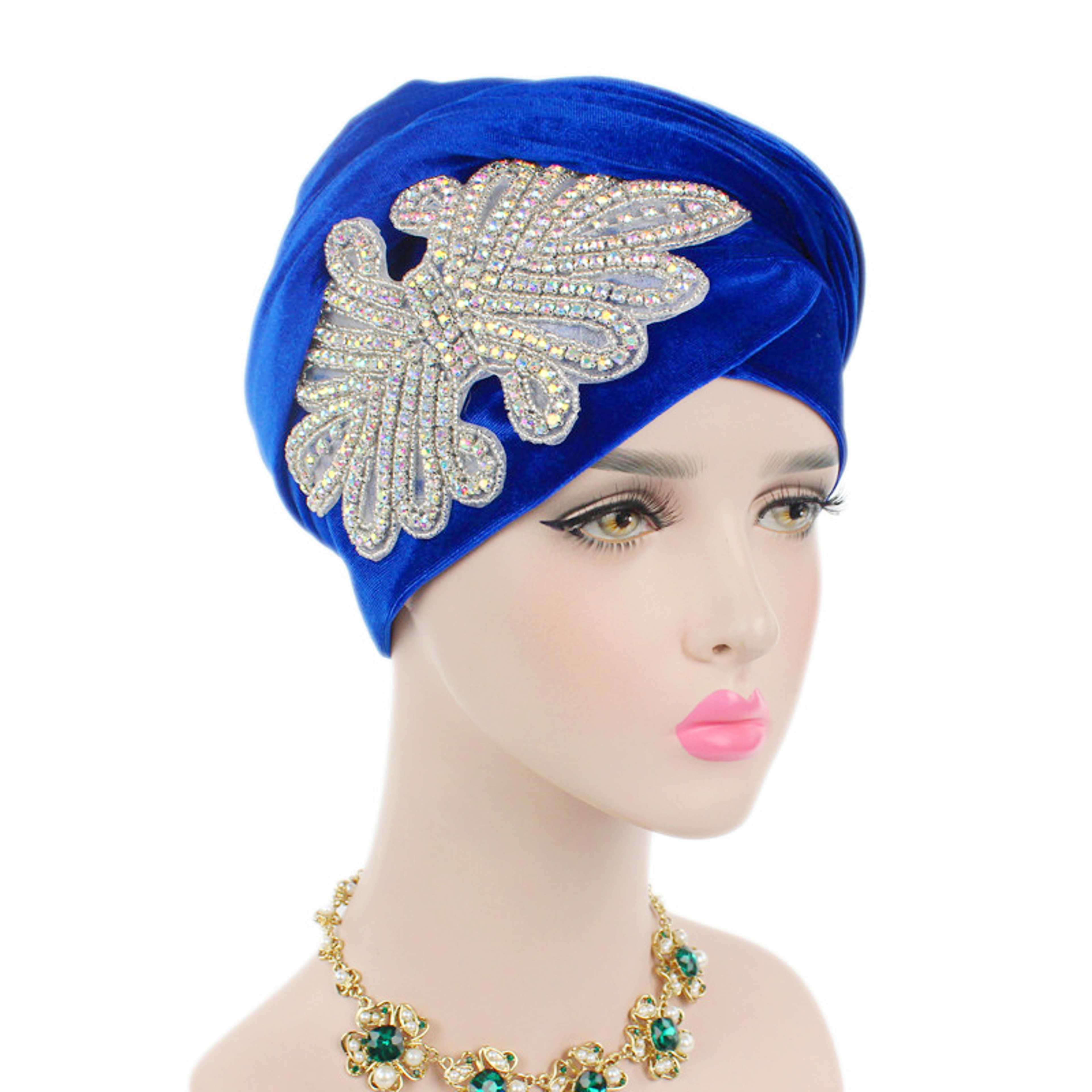 New Luxury Women Rhinestone Velvet Hijab Turban Cap, Muslim Long Tail Headscarf, Nigerian Hijab, Head Scarf & Bandanas – view 11