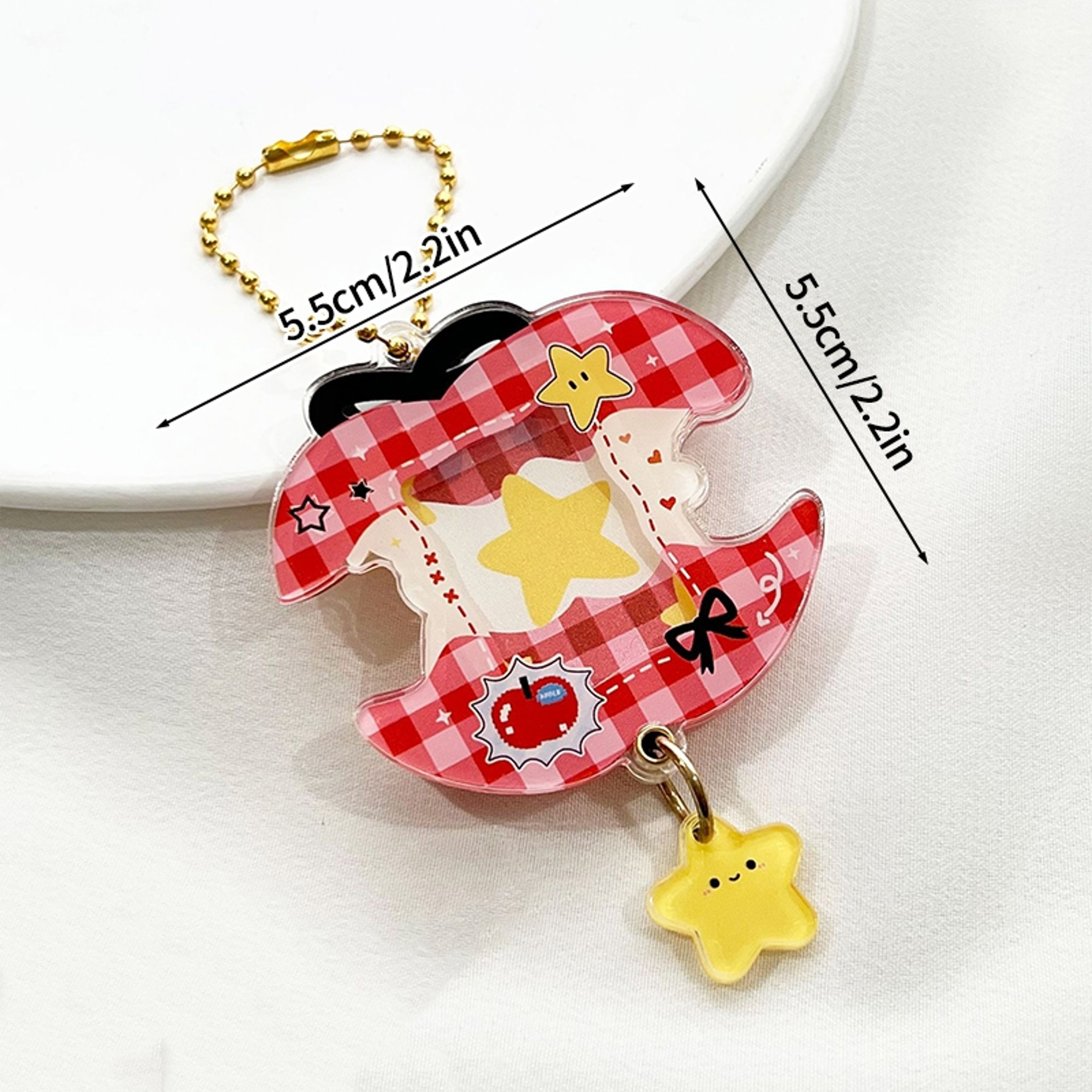 Acrylic Kpop Idol Photocard Holder Photo Card Protector Cover with Keychain, Cartoon Apple Shaped Mini Album for Bag – view 6