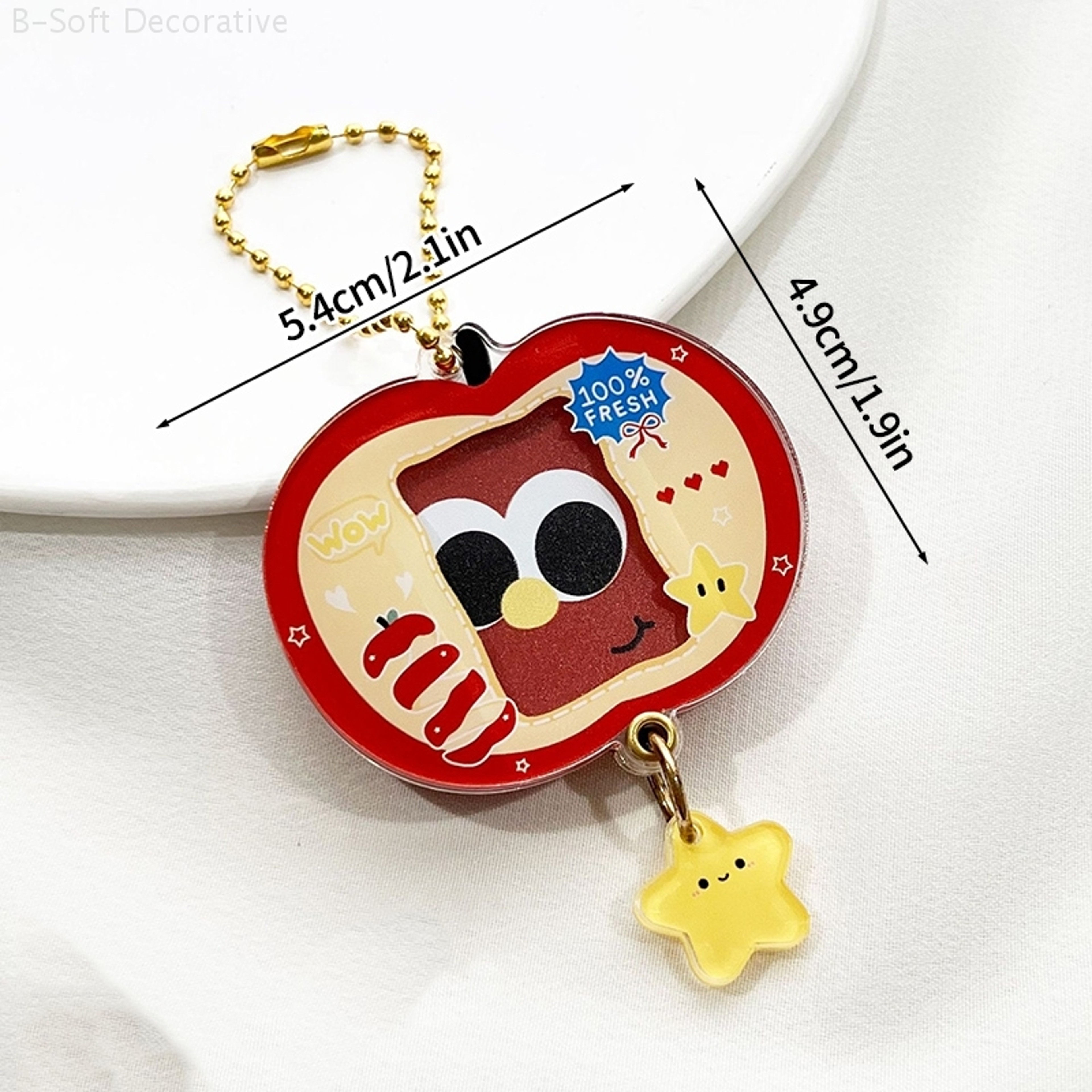 Acrylic Kpop Idol Photocard Holder Photo Card Protector Cover with Keychain, Cartoon Apple Shaped Mini Album for Bag – view 8