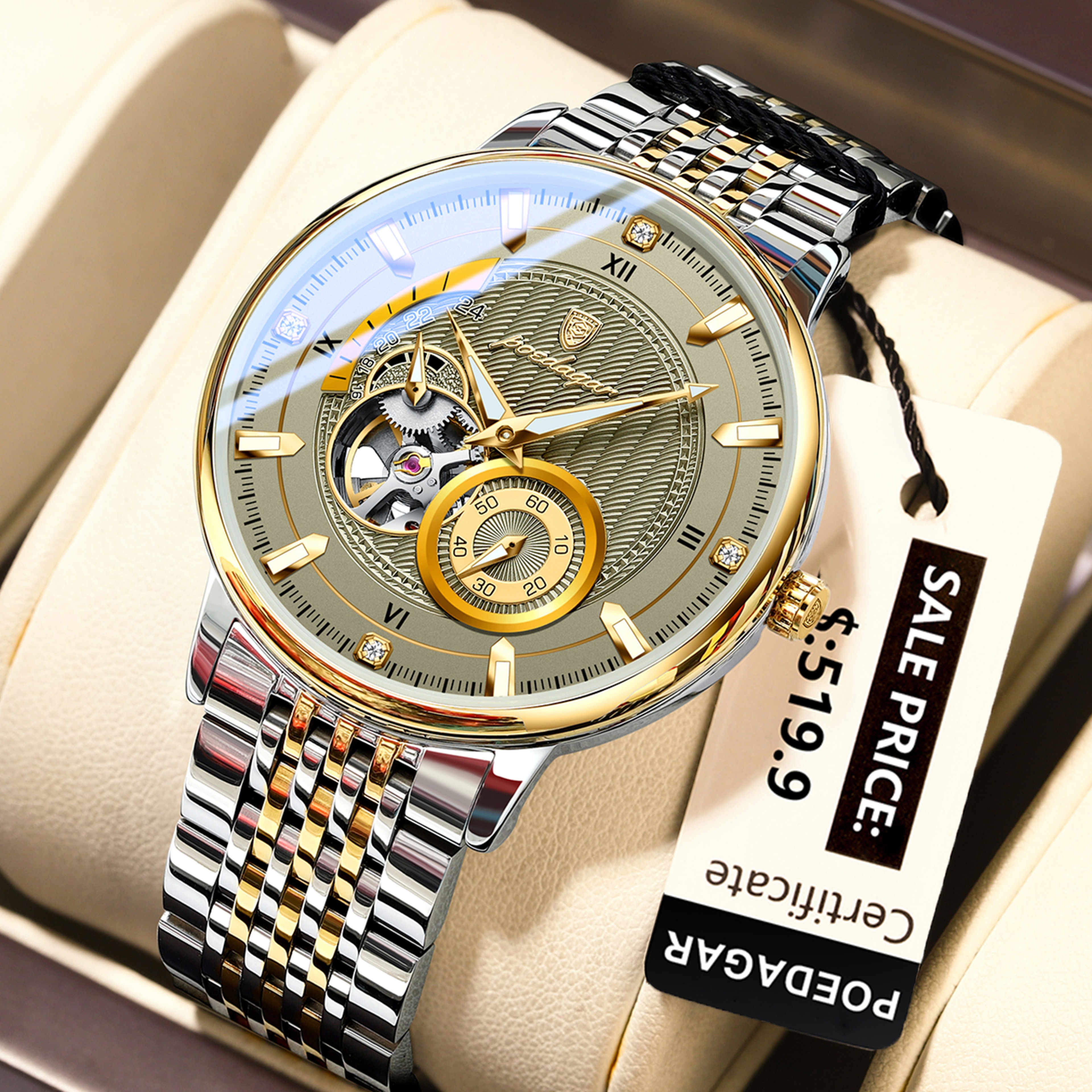 POEDAGAR Luxury Man Wristwatch, Hollow Tourbillon Stainless Steel Watch, Automatic Mechanical Luminous Men Reloj – view 1