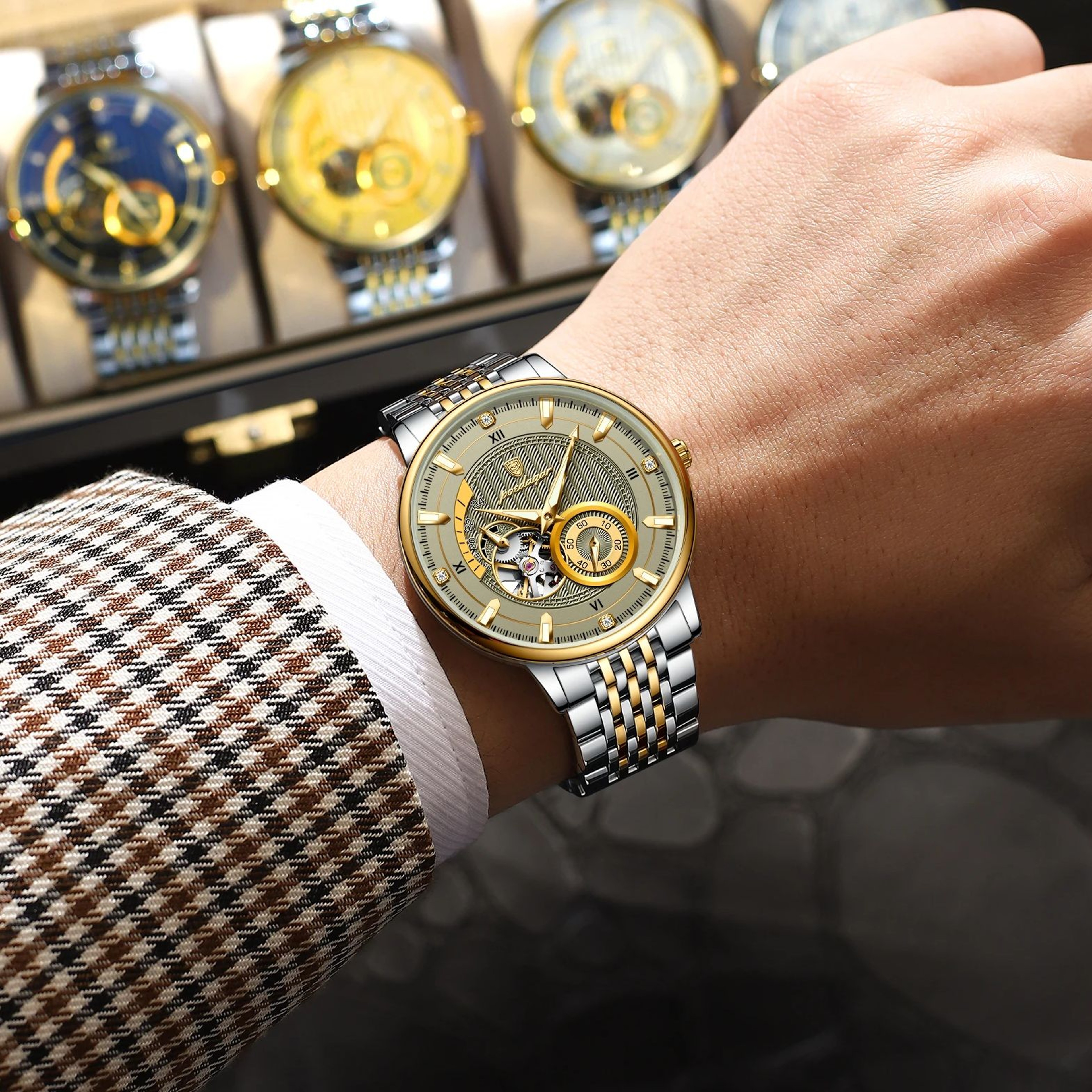 POEDAGAR Luxury Man Wristwatch, Hollow Tourbillon Stainless Steel Watch, Automatic Mechanical Luminous Men Reloj – view 6