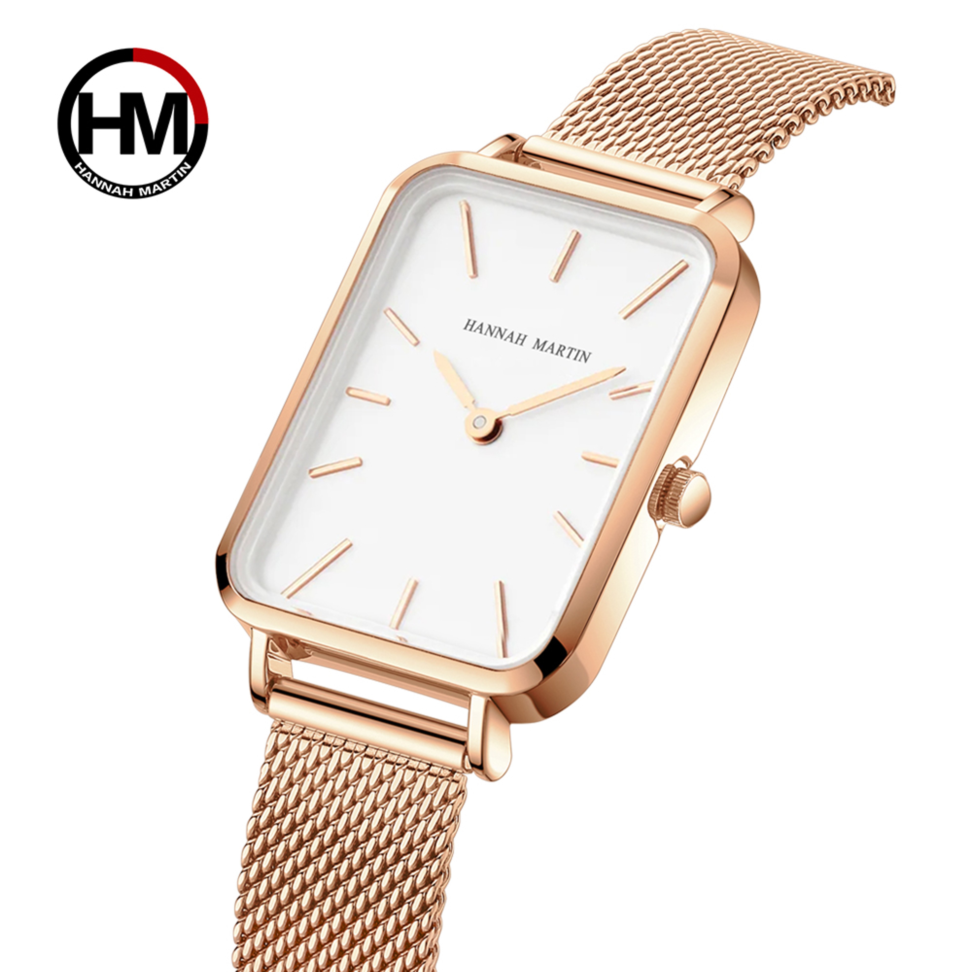 Rose Gold Square Women Mesh Strap Watch, Stainless Steel Case, Simple Fashion Japanese Movement Watch – view 1