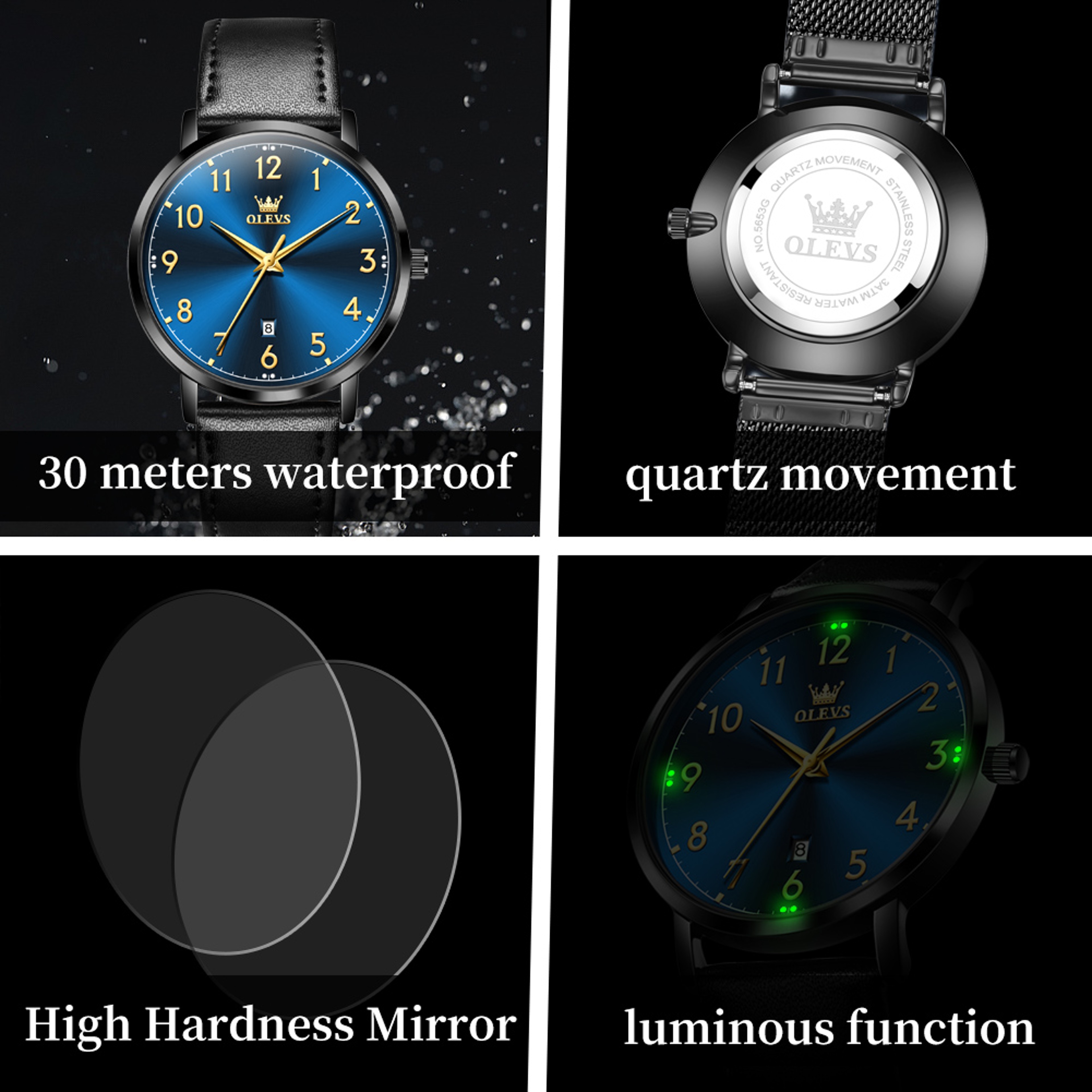 Top Brand OLEVS Men Fashion Quartz Watch, Digital Dial Waterproof Watch for Men, Auto Date Wristwatch Minimalist Style – view 6