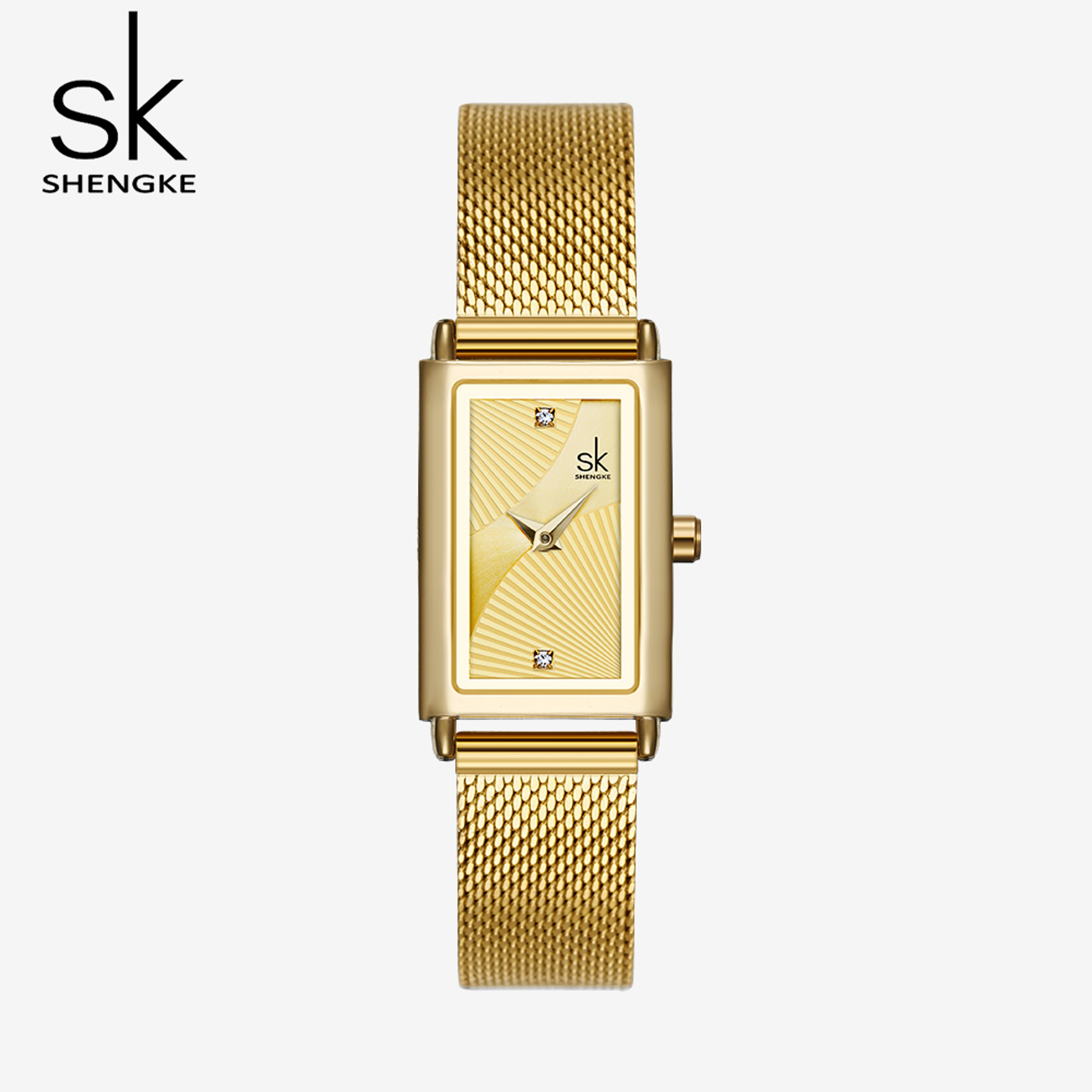 Delicate Rectangle Dial Gold Slim Watch for Women, Mesh Strap Waterproof Quartz Women's Elegant Timepiece – view 10