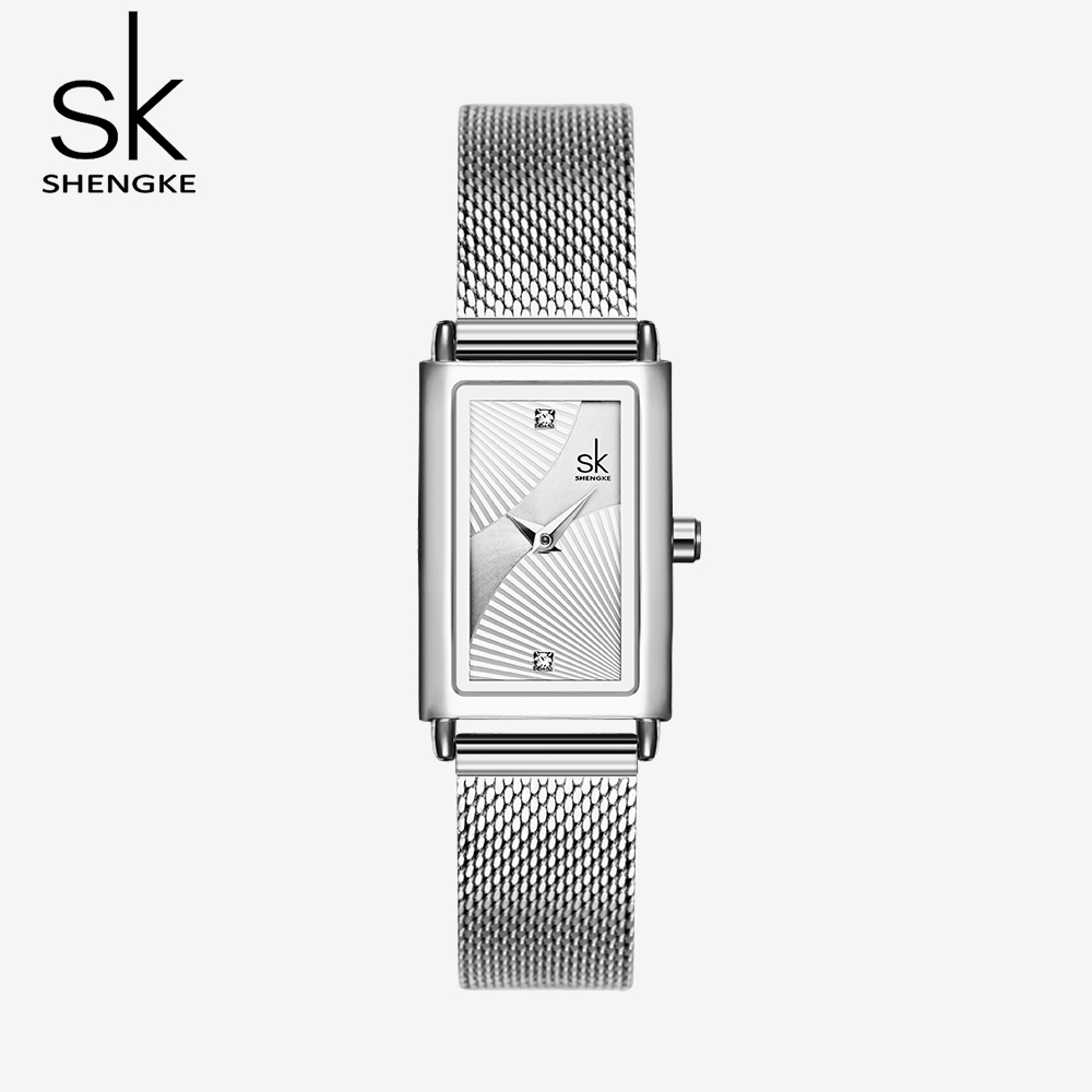 Delicate Rectangle Dial Gold Slim Watch for Women, Mesh Strap Waterproof Quartz Women's Elegant Timepiece – view 11