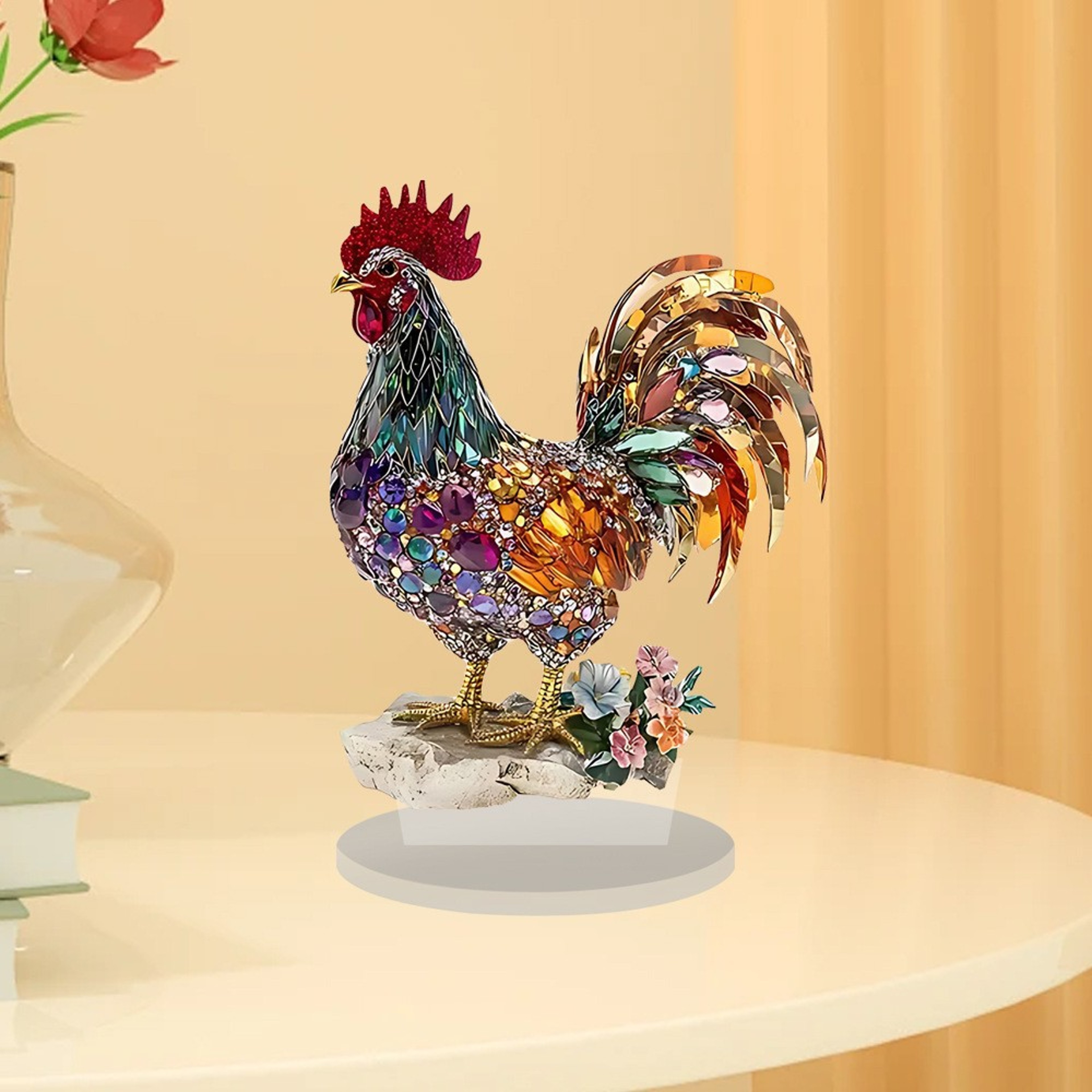 Creative Colorful Beautiful Rooster Ornament 2D Flat Acrylic Mascot Statue for Home Bookshelf, Office Desk & Friend Gift – view 7
