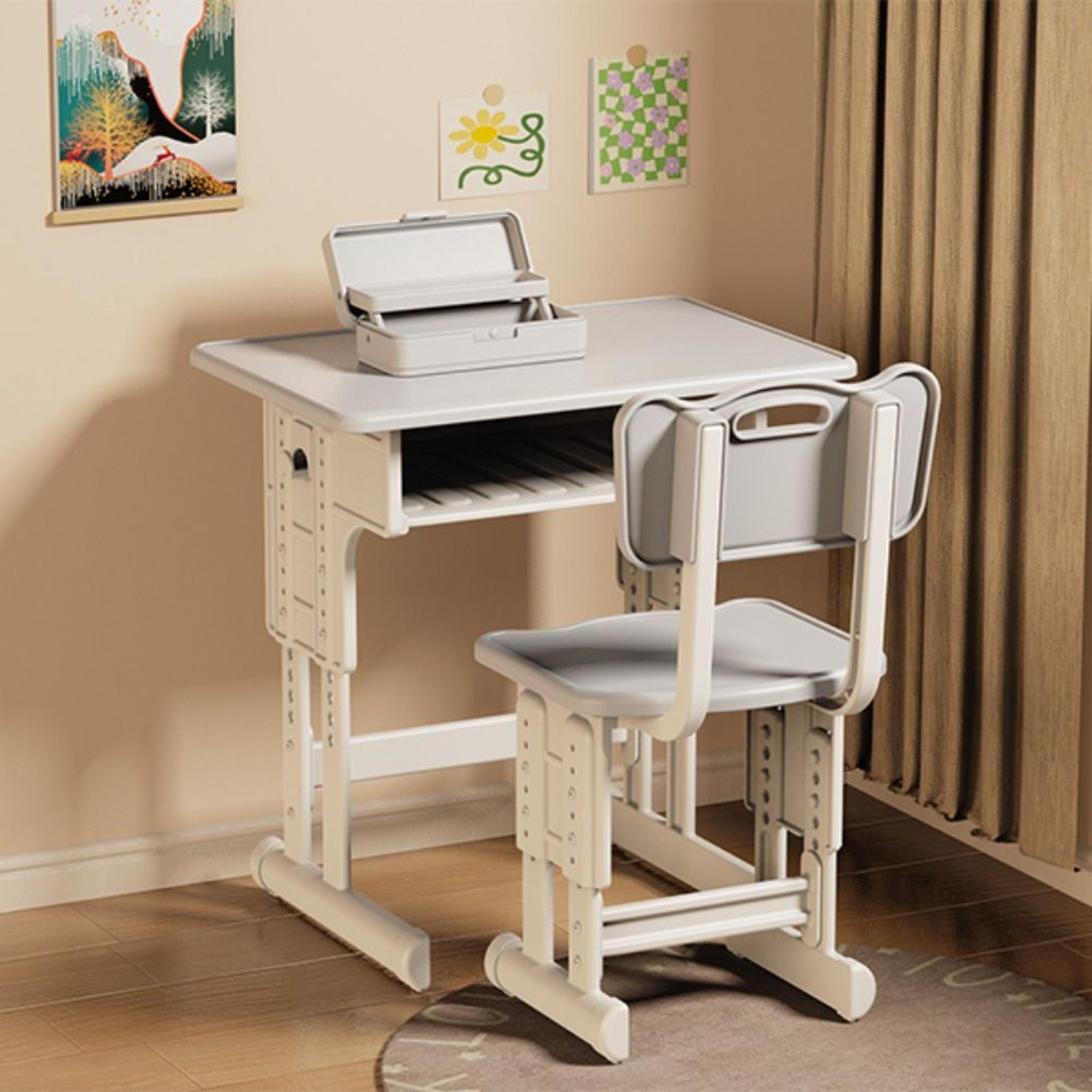 Miniature School Desk & Chair Set, Simulated Dollhouse Furniture Model for Pretend Play, Classroom Decor, and Play House – view 2