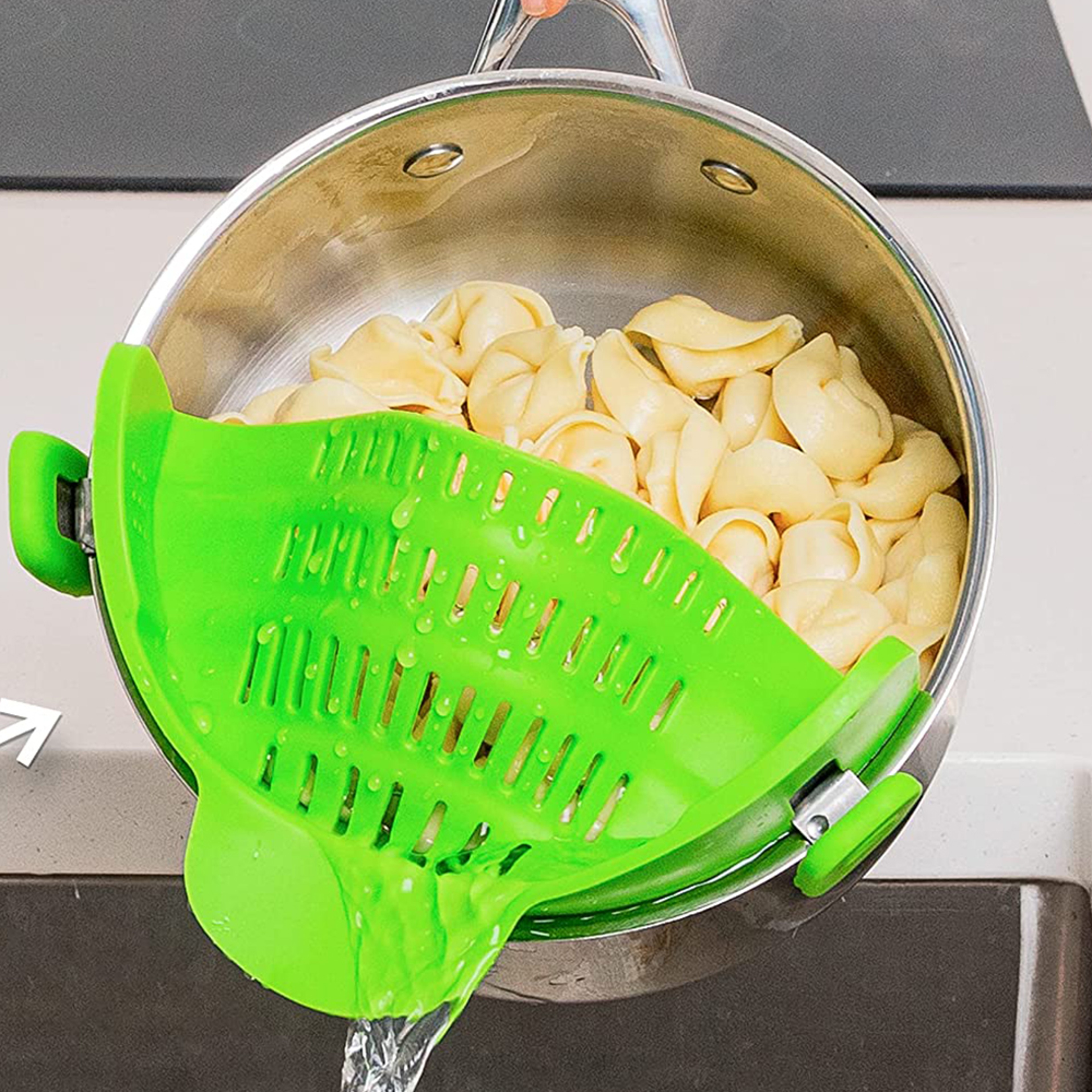 Clip On Silicone Strainer for Pots and Pans, Kitchen Drain Rack for Pasta, Noodles, Vegetables, Fruits, Colander Tool – view 6