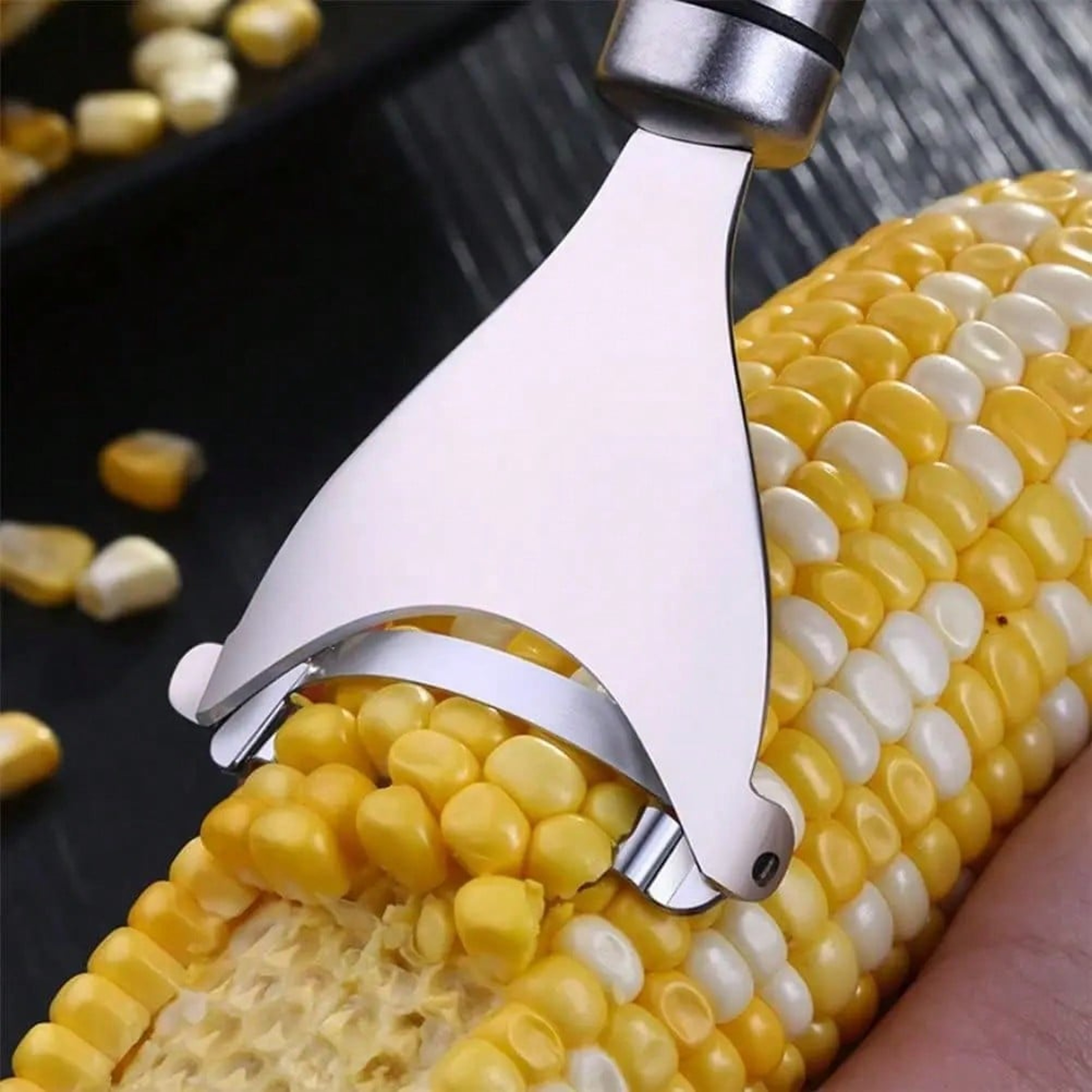 Stainless Steel Corn Peeler Stripper Tool with Serrated Cob Shaver – view 3