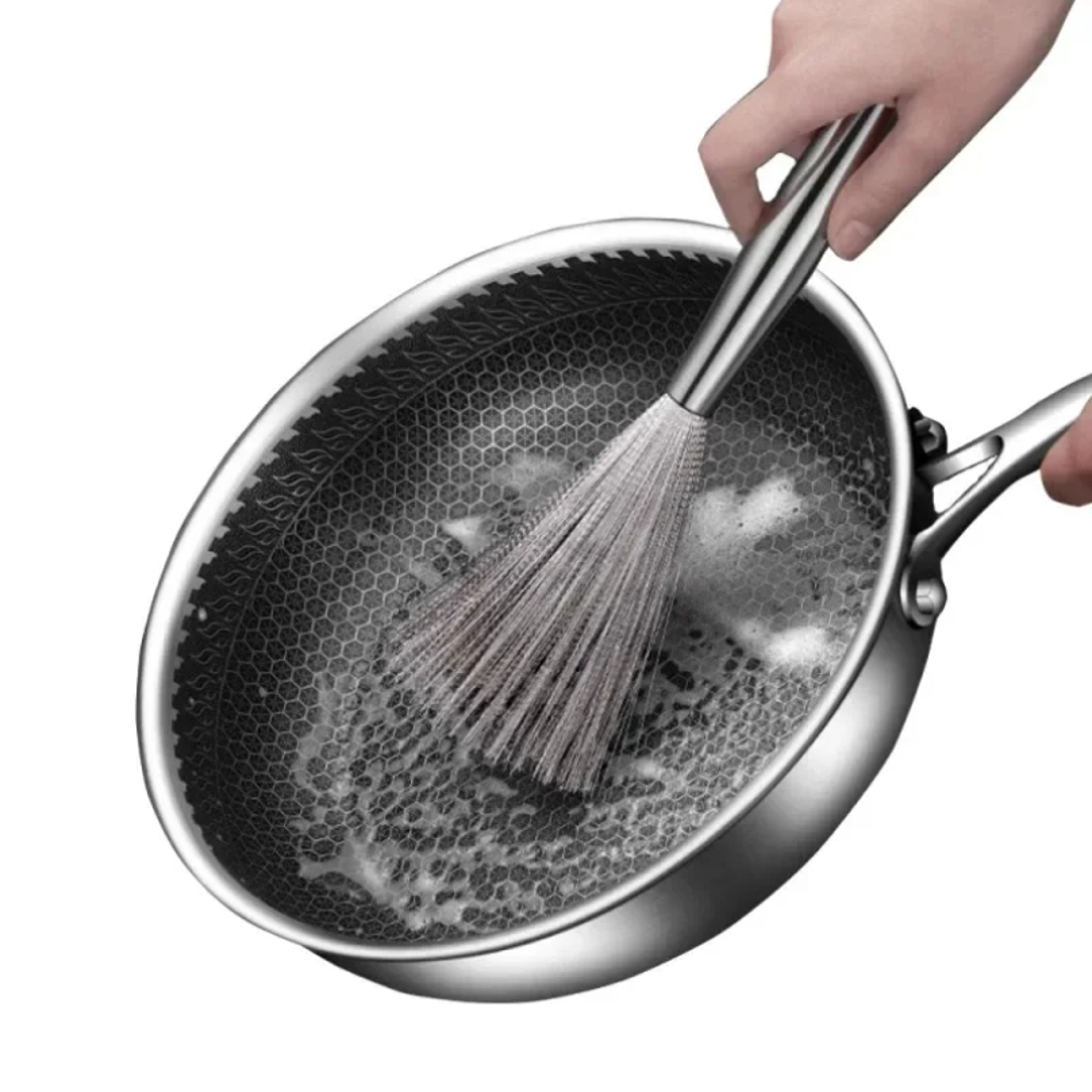 Stainless Steel Kitchen Brush Long Handle Scrubber, Anti Rust Utensil Cleaner, Heavy Duty Pot Cleaning Tool – view 5